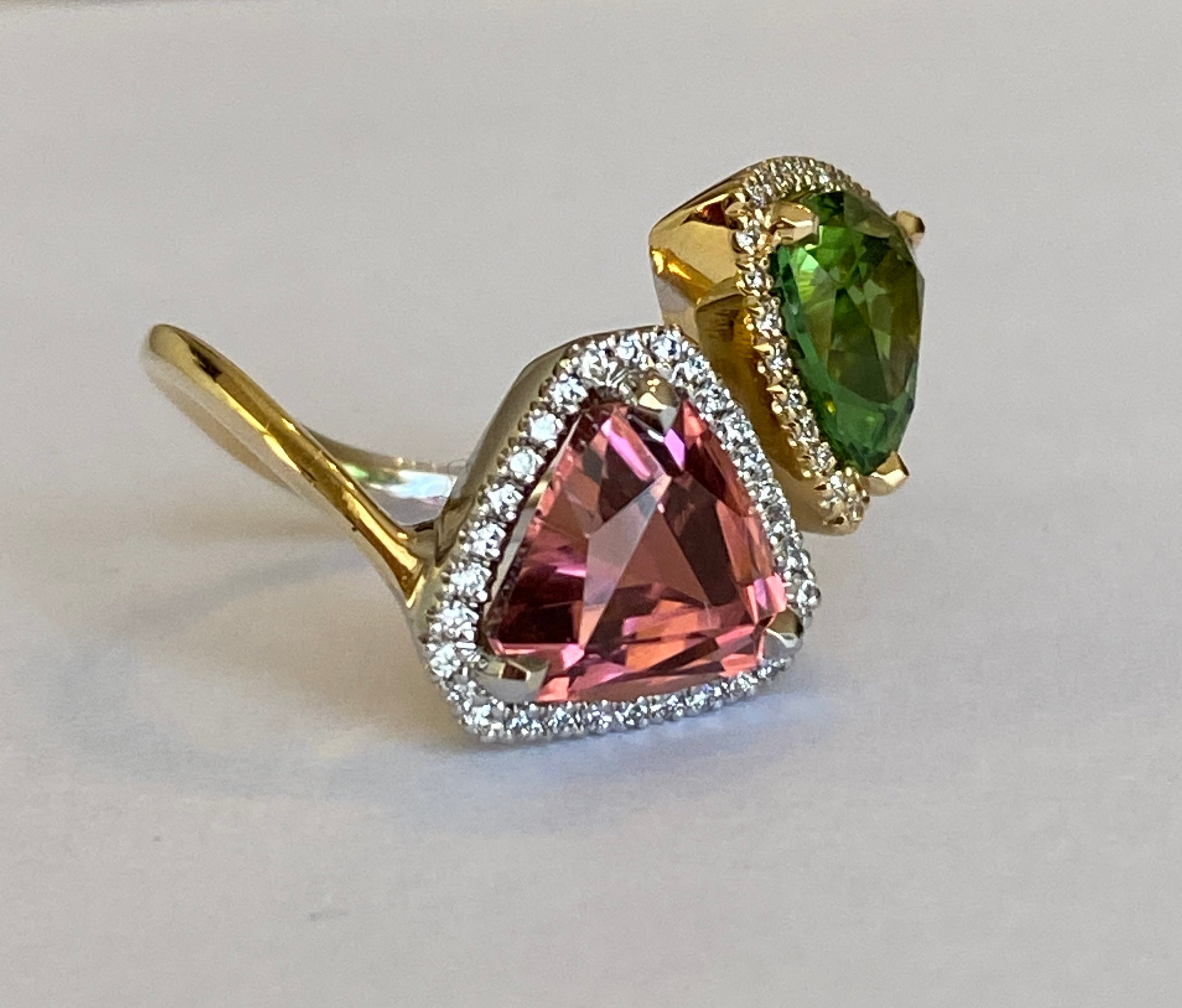 ALGT Certified Toi et Moi 5.84 crt Tourmalines and Diamond Cocktail Ring
