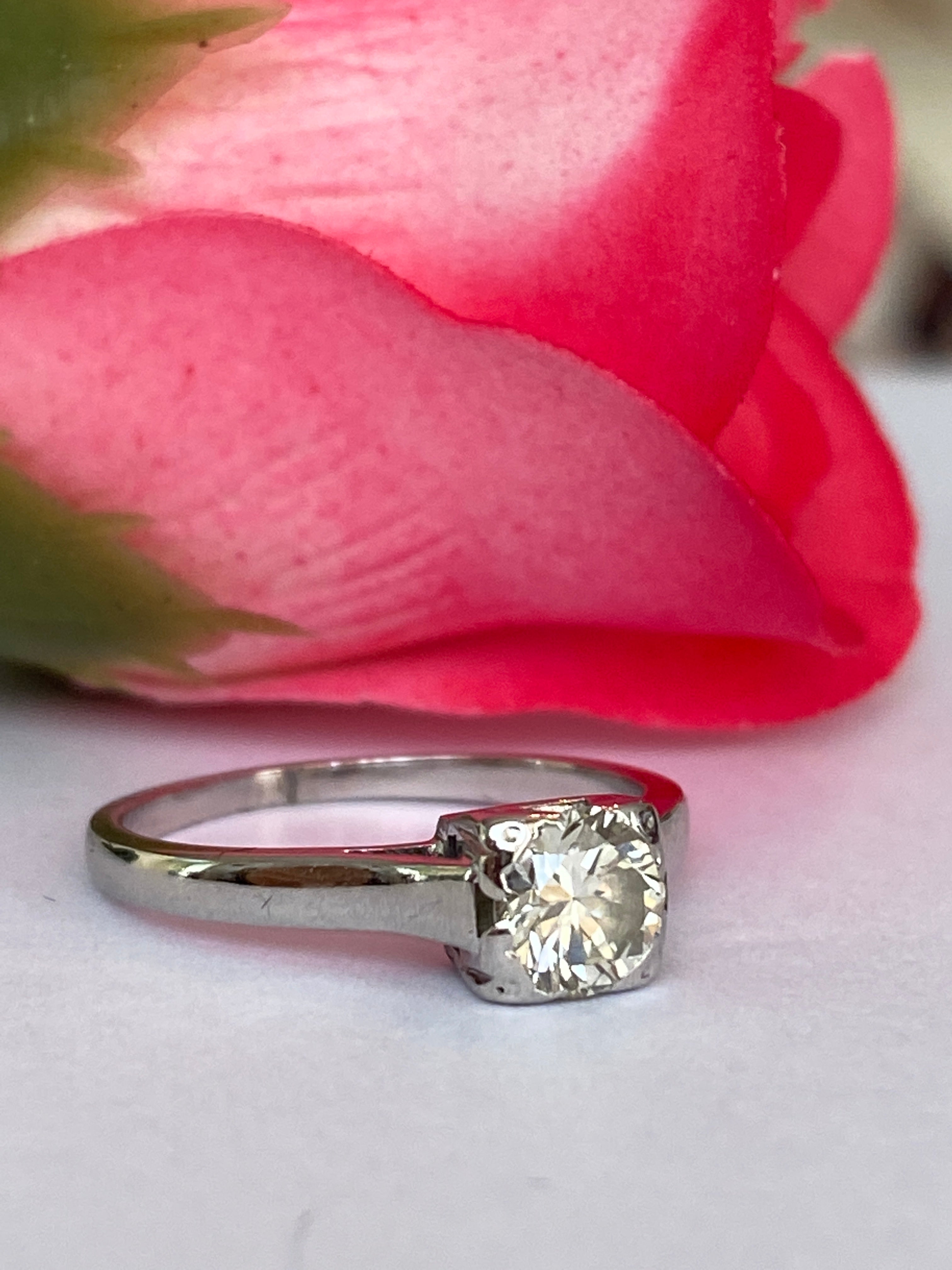 Late Art Deco 0.63  Carat Old European Brilliant Cut Diamond Solitaire Engagemen