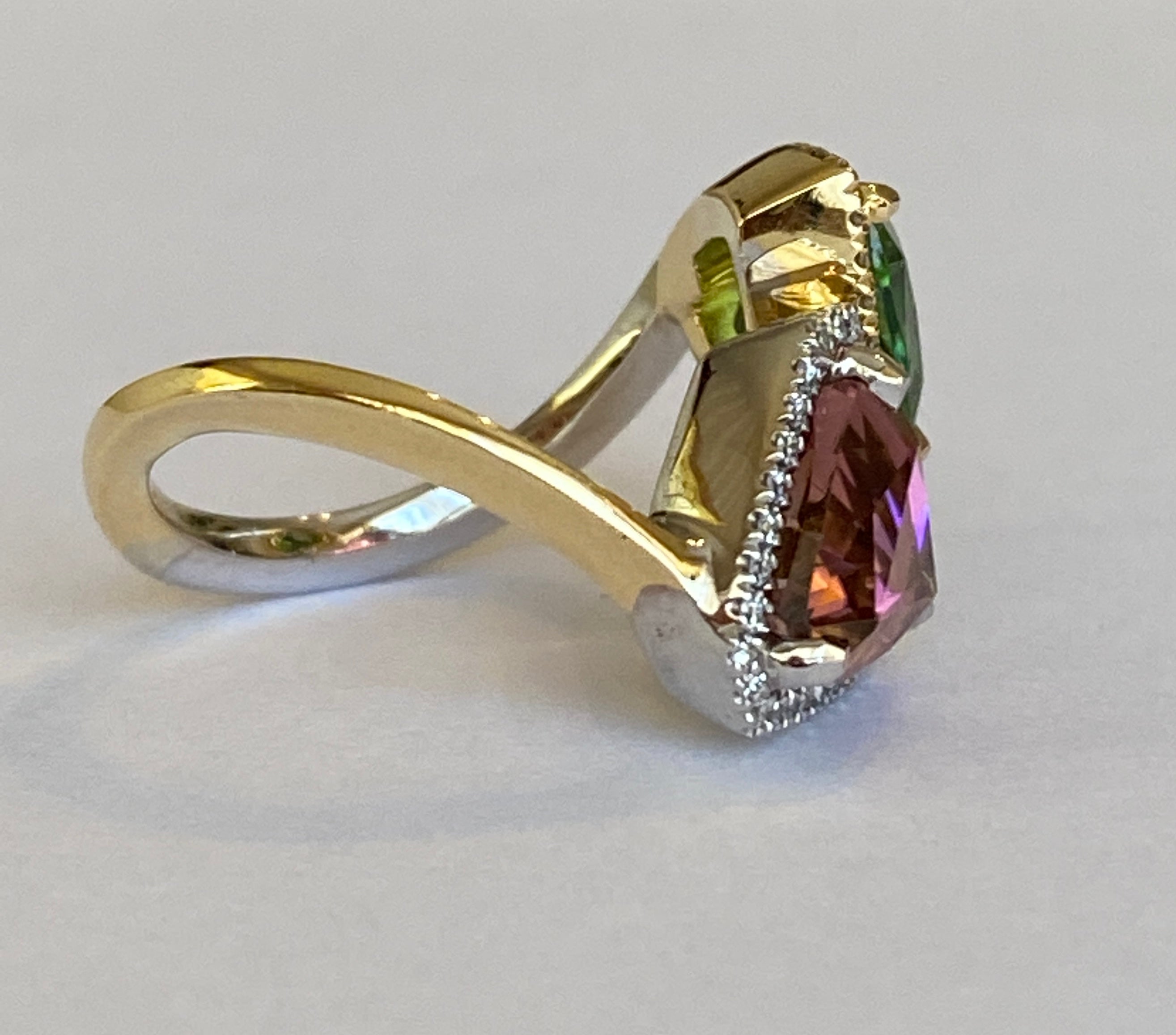 ALGT Certified Toi et Moi 5.84 crt Tourmalines and Diamond Cocktail Ring