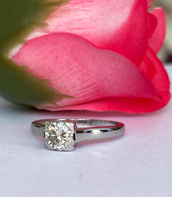 Late Art Deco 0.63  Carat Old European Brilliant Cut Diamond Solitaire Engagemen