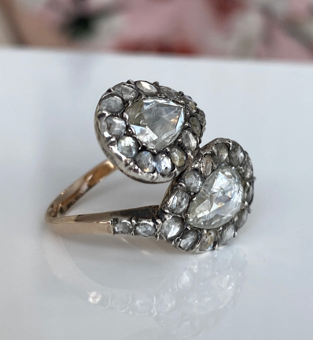 Antique Georgian toi en moi diamond gold/silver ring of the 18th/19th century.
