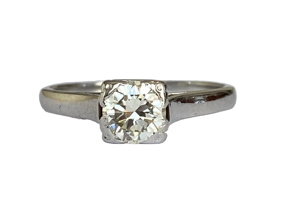 Late Art Deco 0.63  Carat Old European Brilliant Cut Diamond Solitaire Engagemen