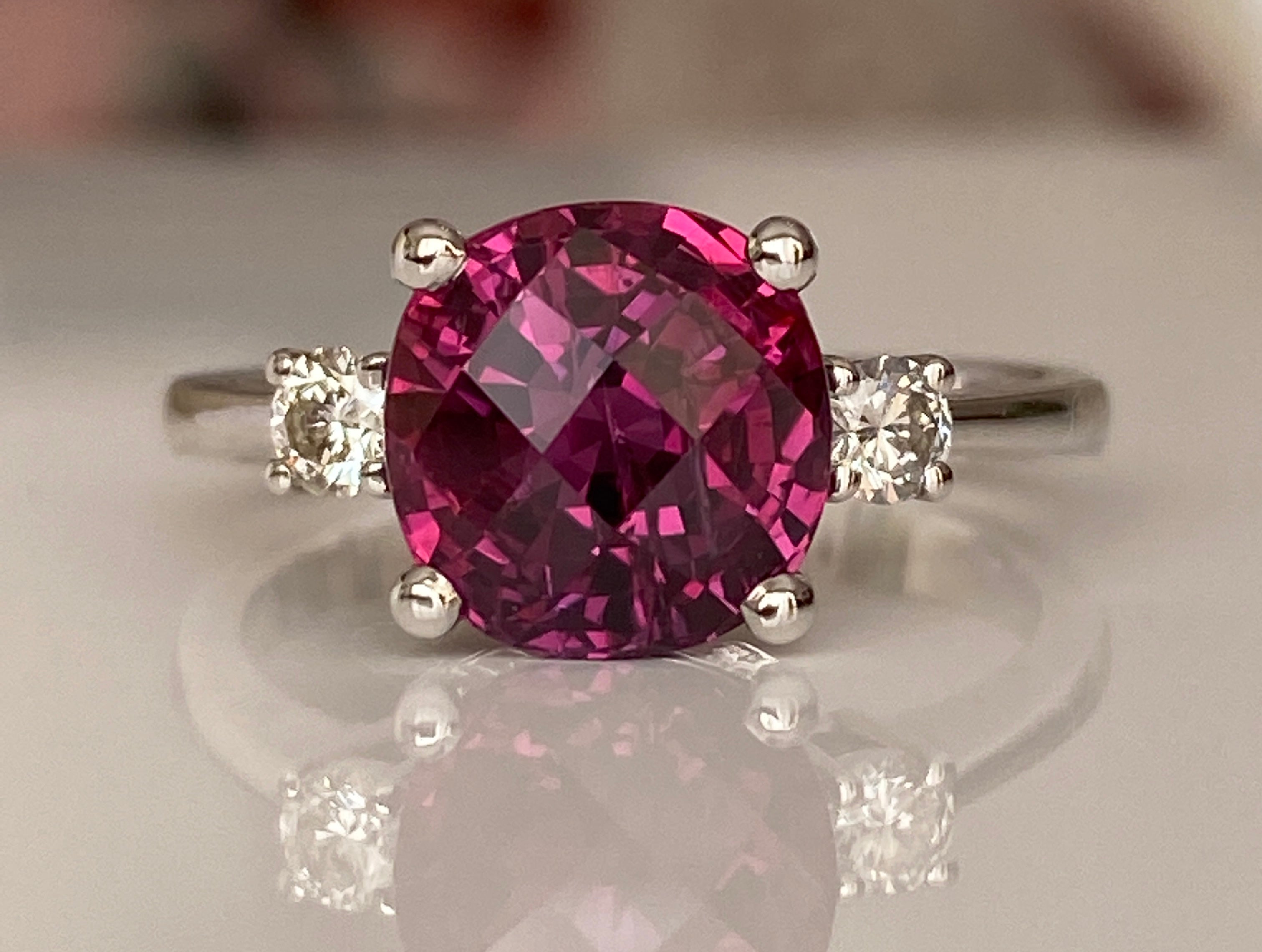 ALGT Certified 4.34 Carat Vivid/ Deep Purplish Pink Sapphire Diamond Ring