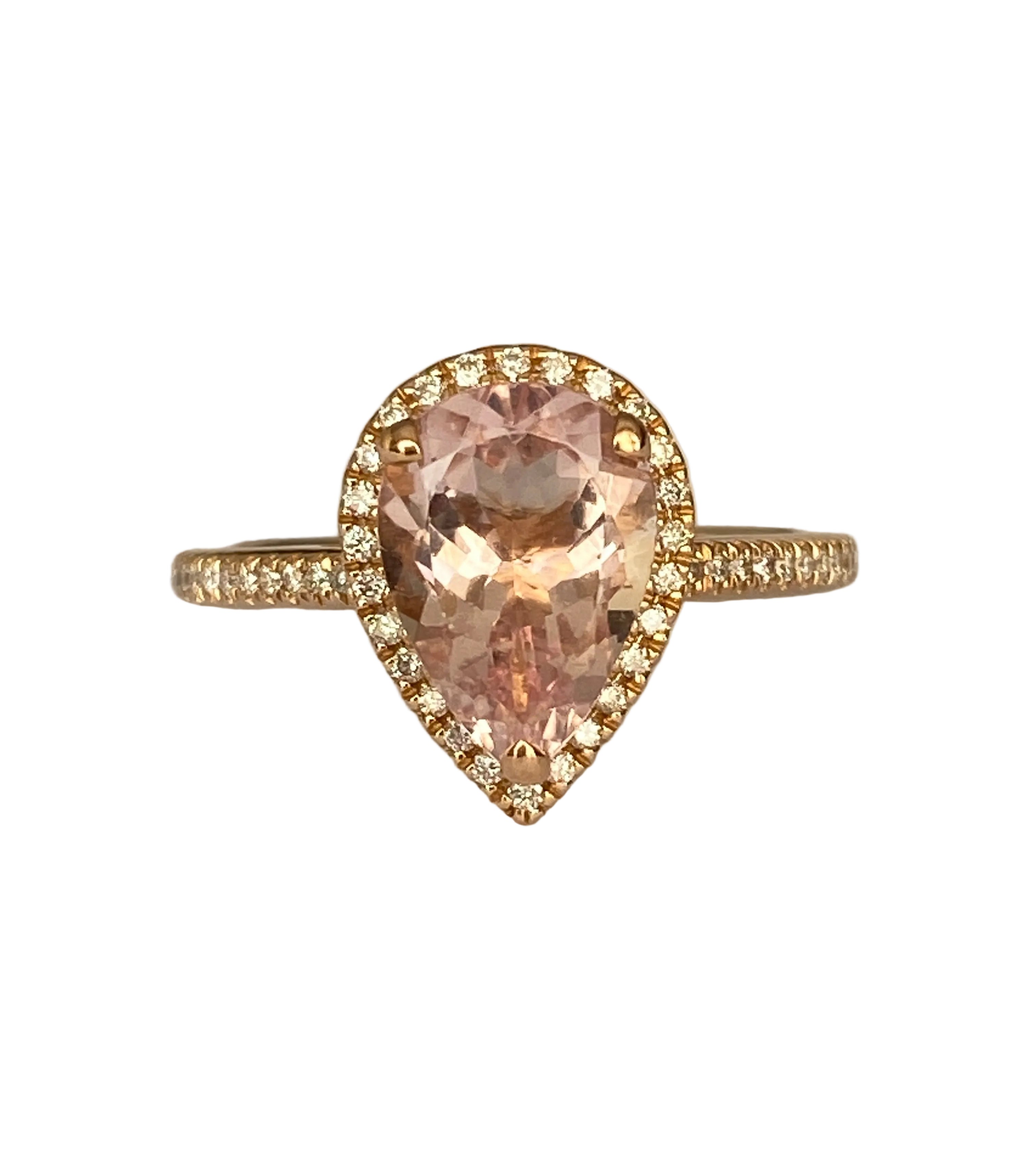 18K Rose Gold Pear-Cut Morganite Halo Diamond Ring