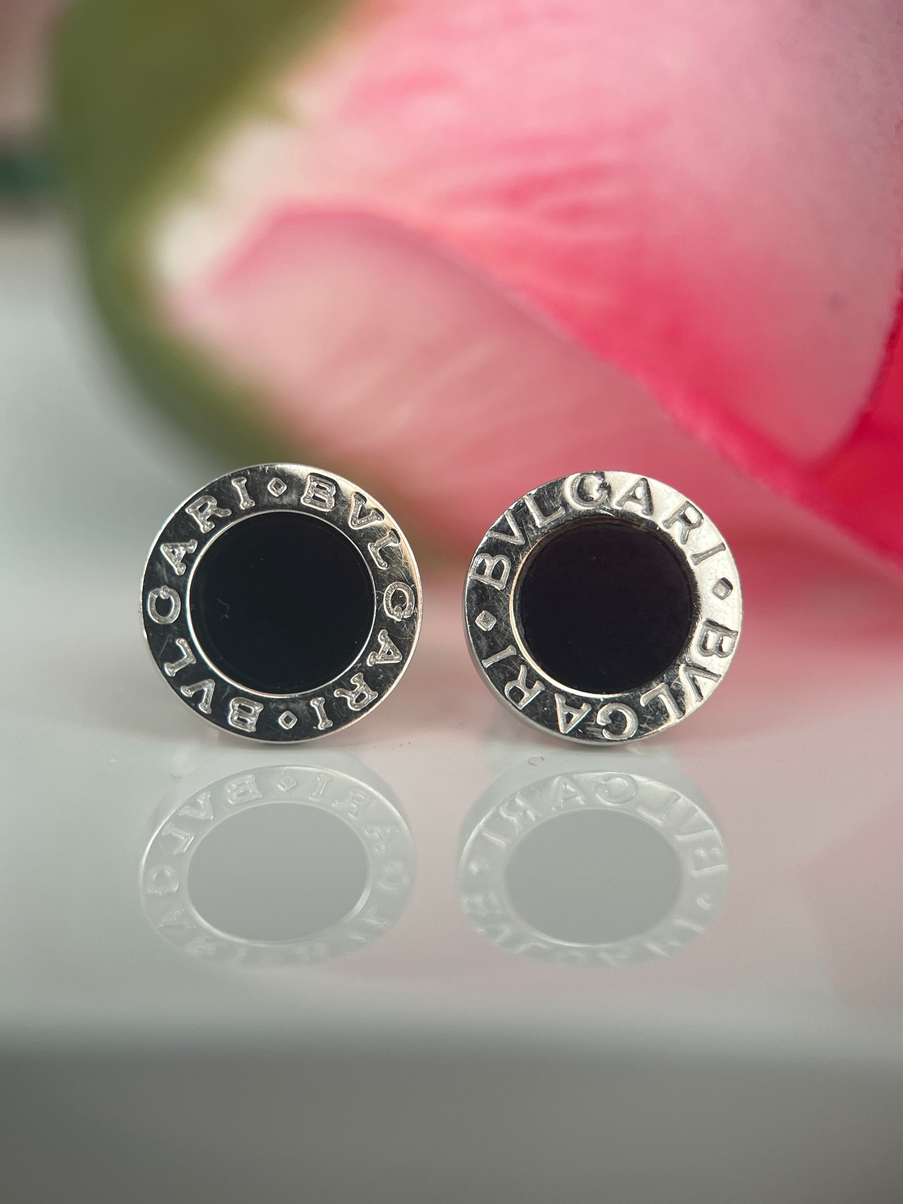 18K White Gold Black Onyx BVLGARI Bulgari Stud Earrings