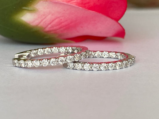 White 18 kt  Gold Huggies Hoop 1.00ct Diamond Earrings