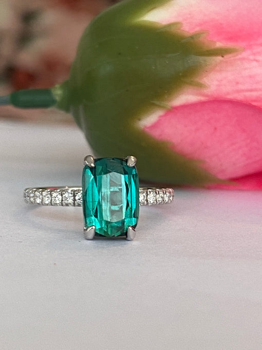 ALGT Certified 2.80 Carat Lagoon Tourmaline Diamond Cocktail Gold ring