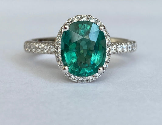 ALGT Certified 2.08 Carat Lagoon Tourmaline Diamond Cocktail Gold ring