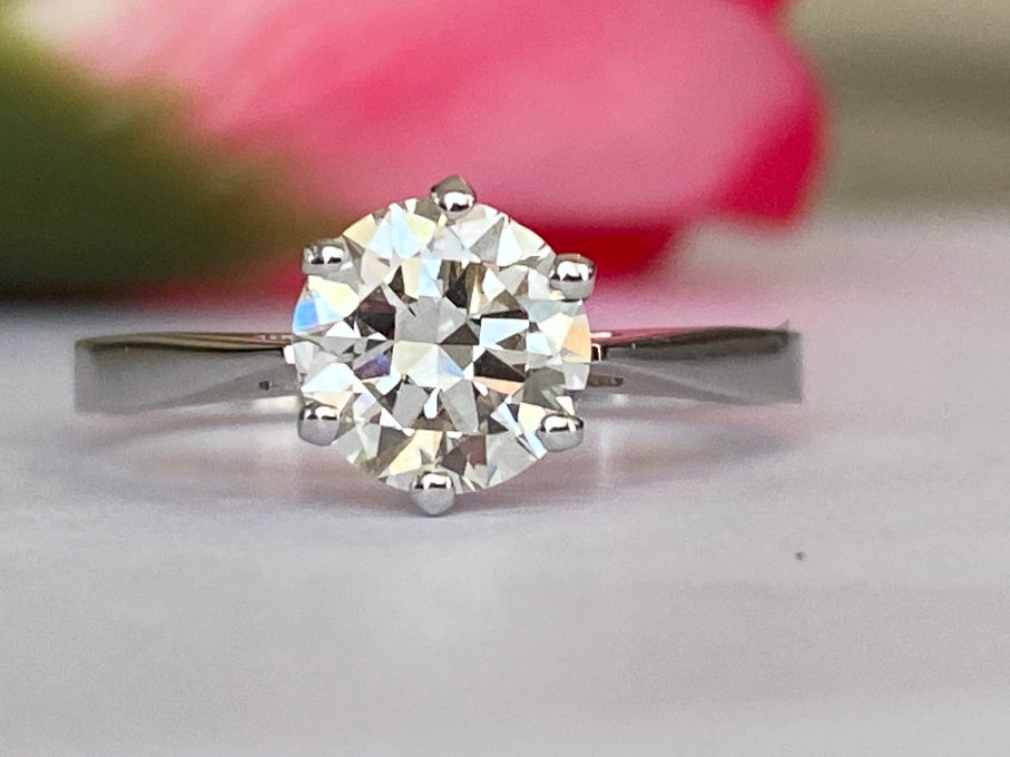 Certified 1.24 Carat  Old European Cut Diamond  White Gold Ring