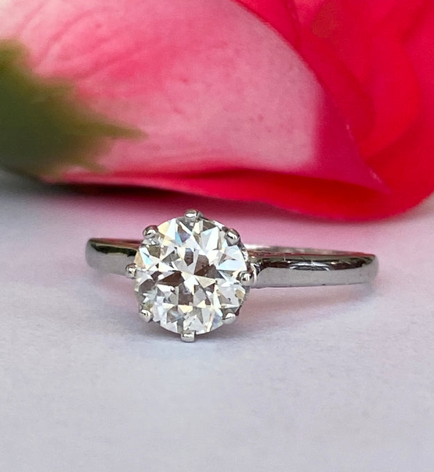 Late Art Deco 1.14 Carat Old European Brilliant Cut Diamond Solitaire Engagement