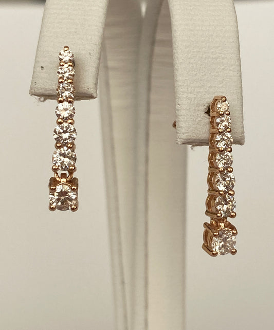 Rose 18 kt Gold Hanging Stud Earrings with Diamonds
