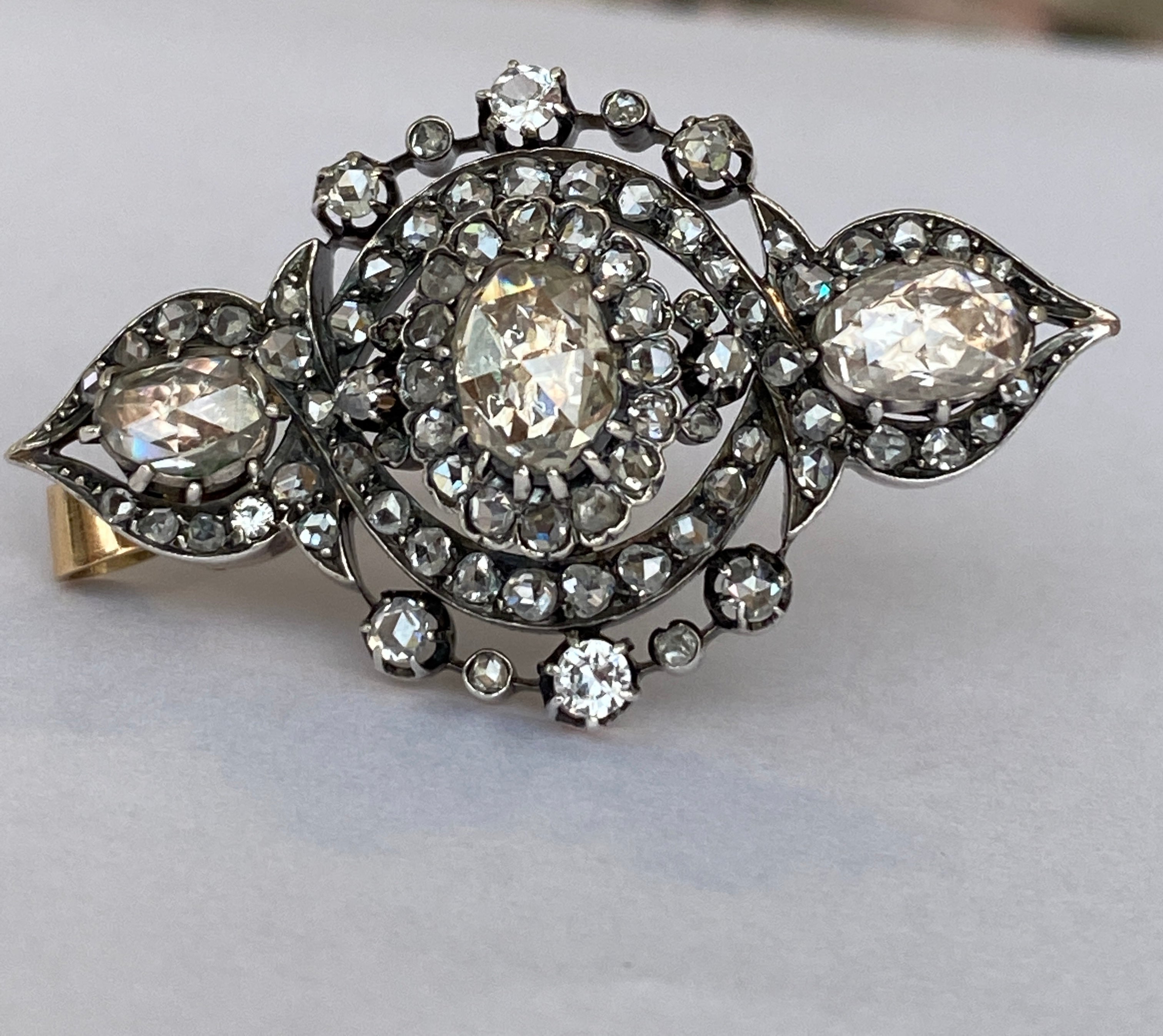 French Antique 18k Gold /Silver Napoleon III 6ct Rose-Cut Diamond Brooch/Pendant