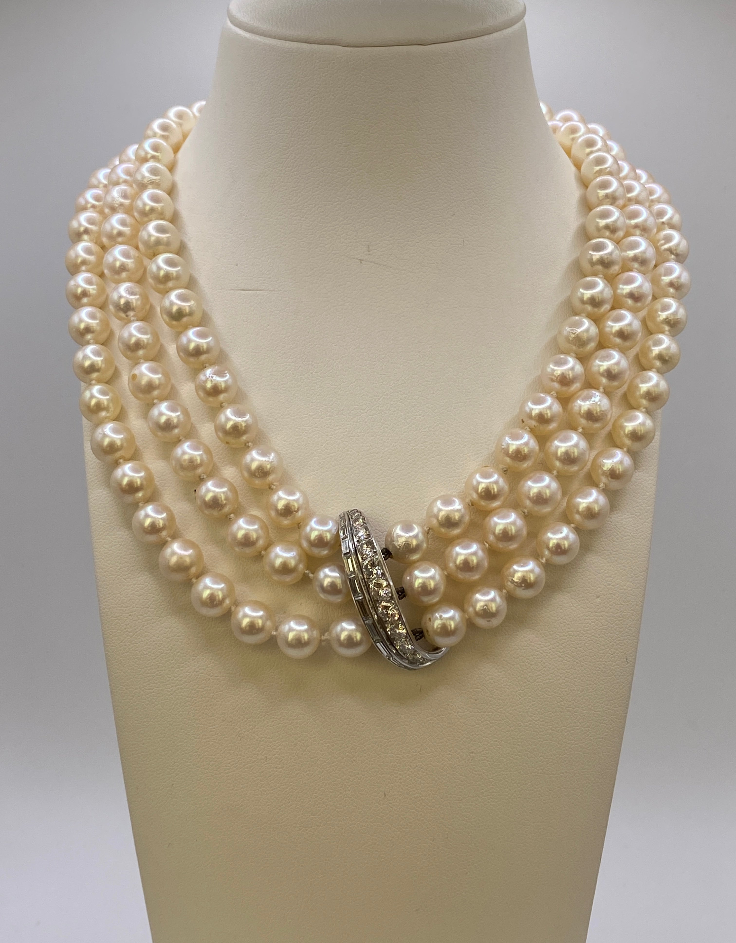 2.60 ct Diamond  & Pearl Vintage Choker Necklace in 18k White Gold