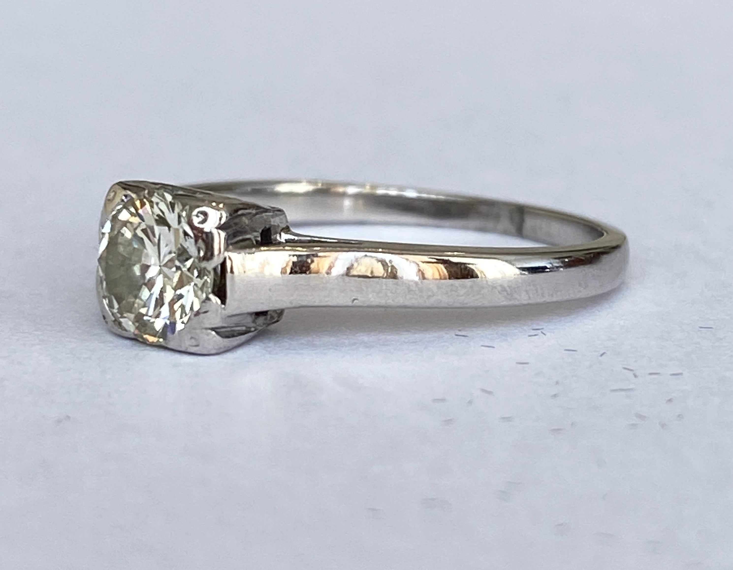 Late Art Deco 0.63  Carat Old European Brilliant Cut Diamond Solitaire Engagemen