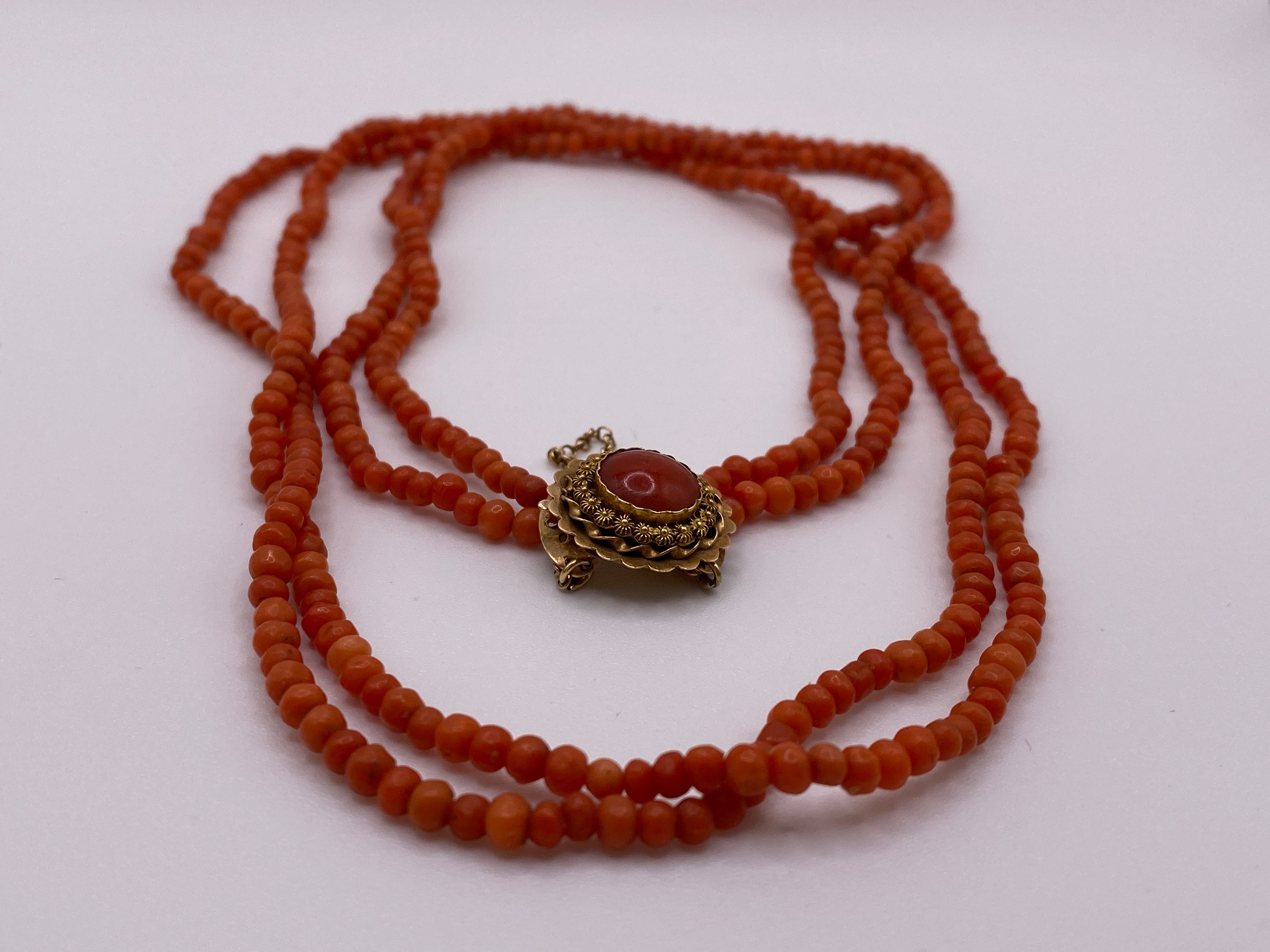 Antique 14k Gold Coral Beaded Necklace