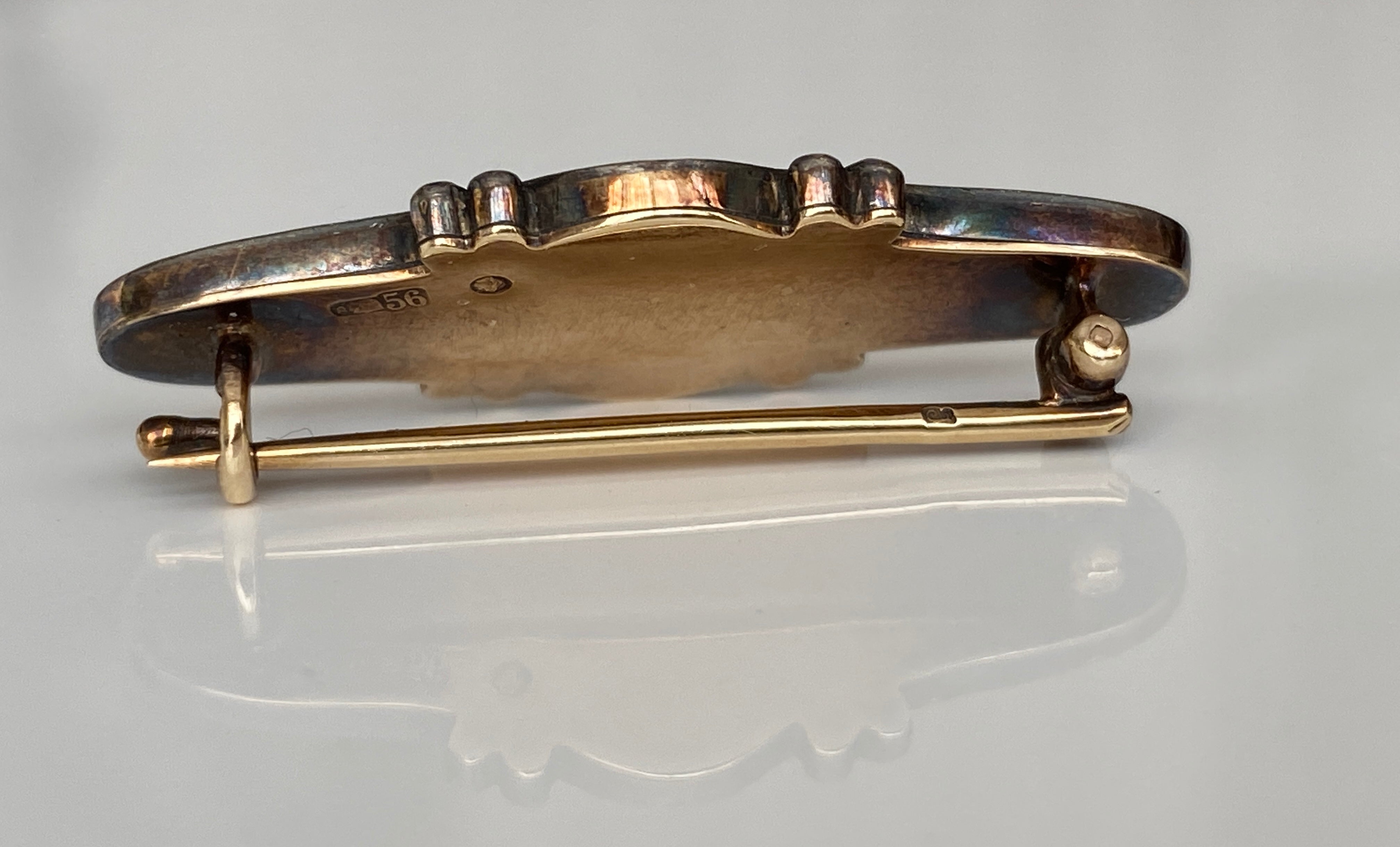Antique Russian Henrik Wigström Gold / Silver & Black Enamel Pearle brooch