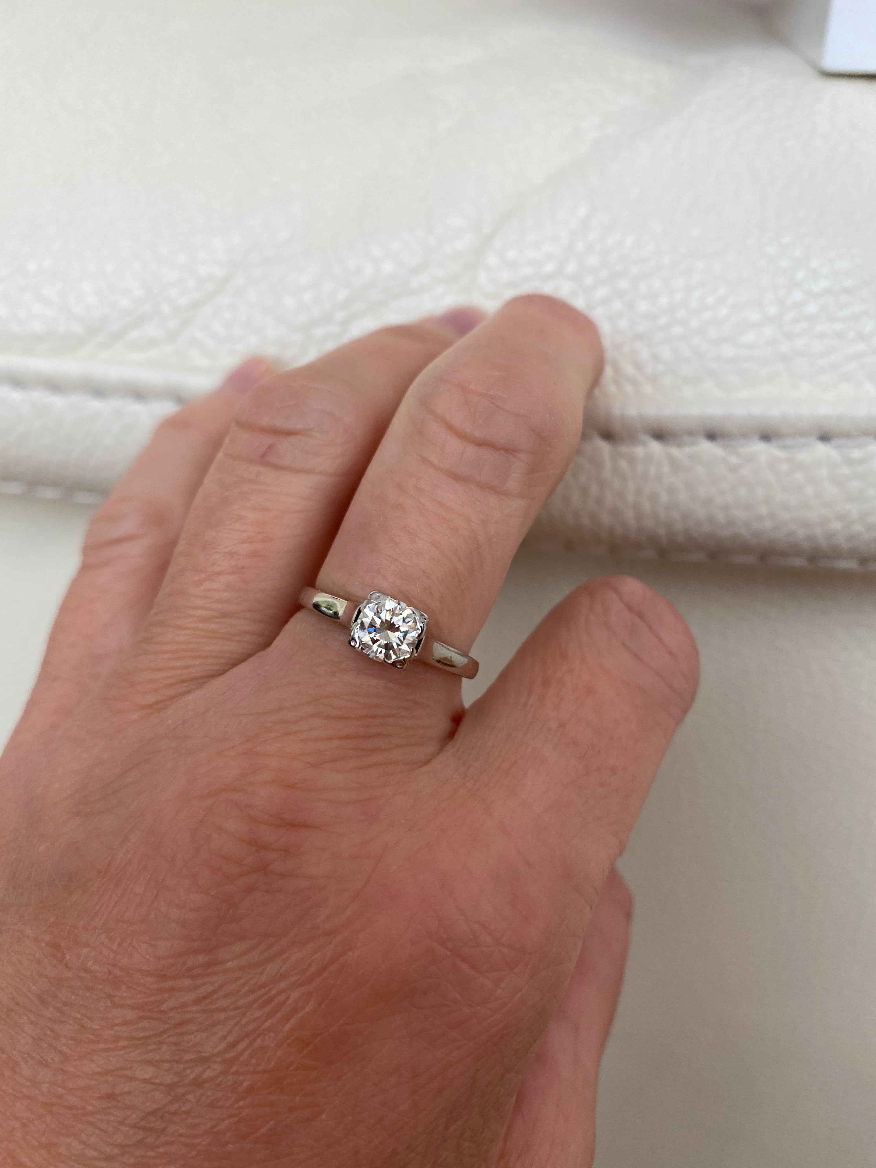 Late Art Deco 0.63  Carat Old European Brilliant Cut Diamond Solitaire Engagemen