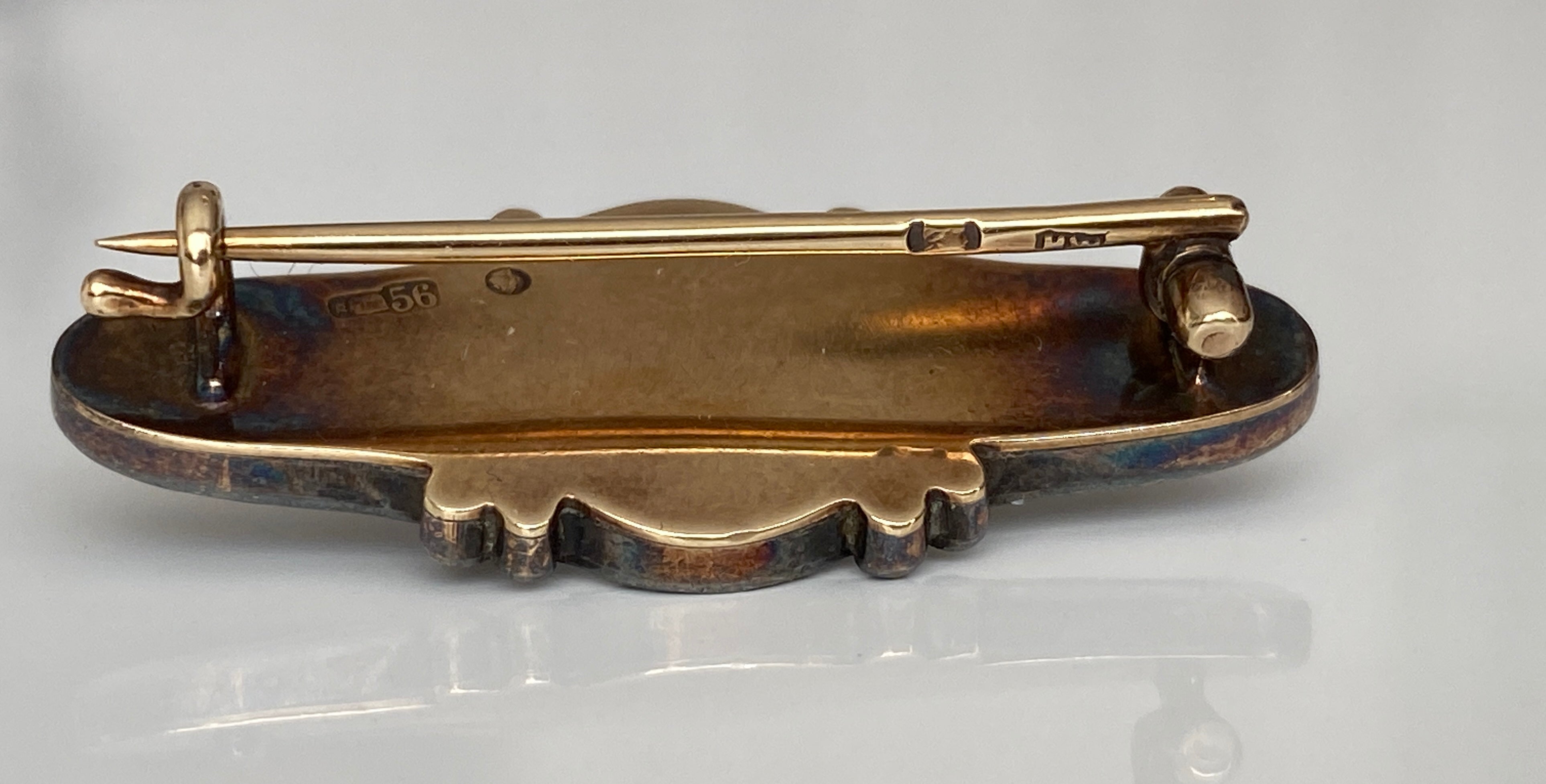 Antique Russian Henrik Wigström Gold / Silver & Black Enamel Pearle brooch