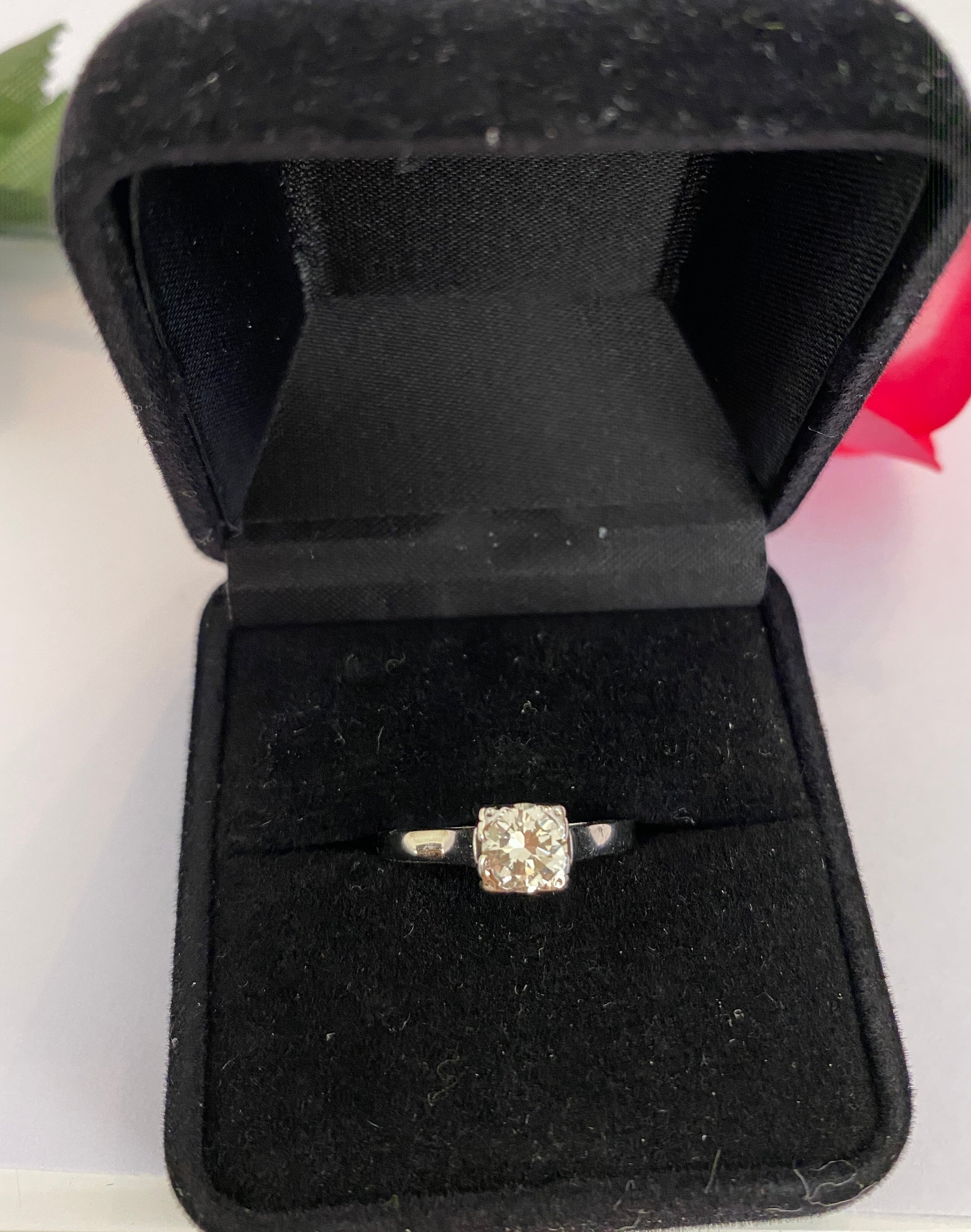 Late Art Deco 0.63  Carat Old European Brilliant Cut Diamond Solitaire Engagemen