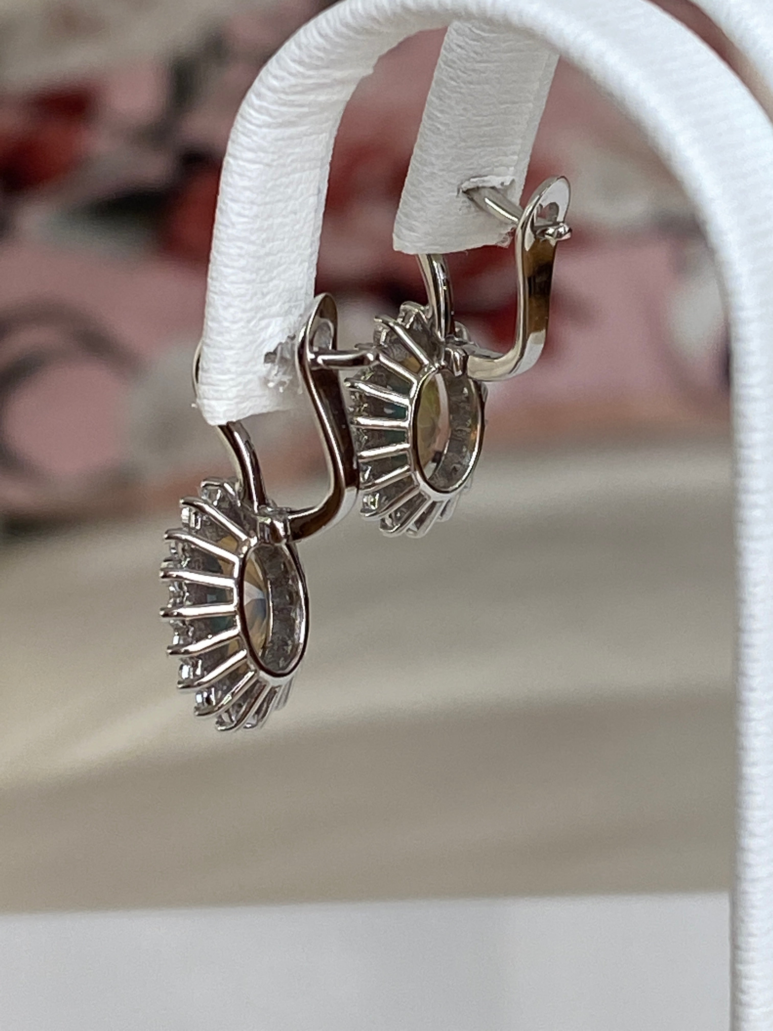 18K White Gold Dangle Earrings with Fire Black Australian Opals and Diamonds
