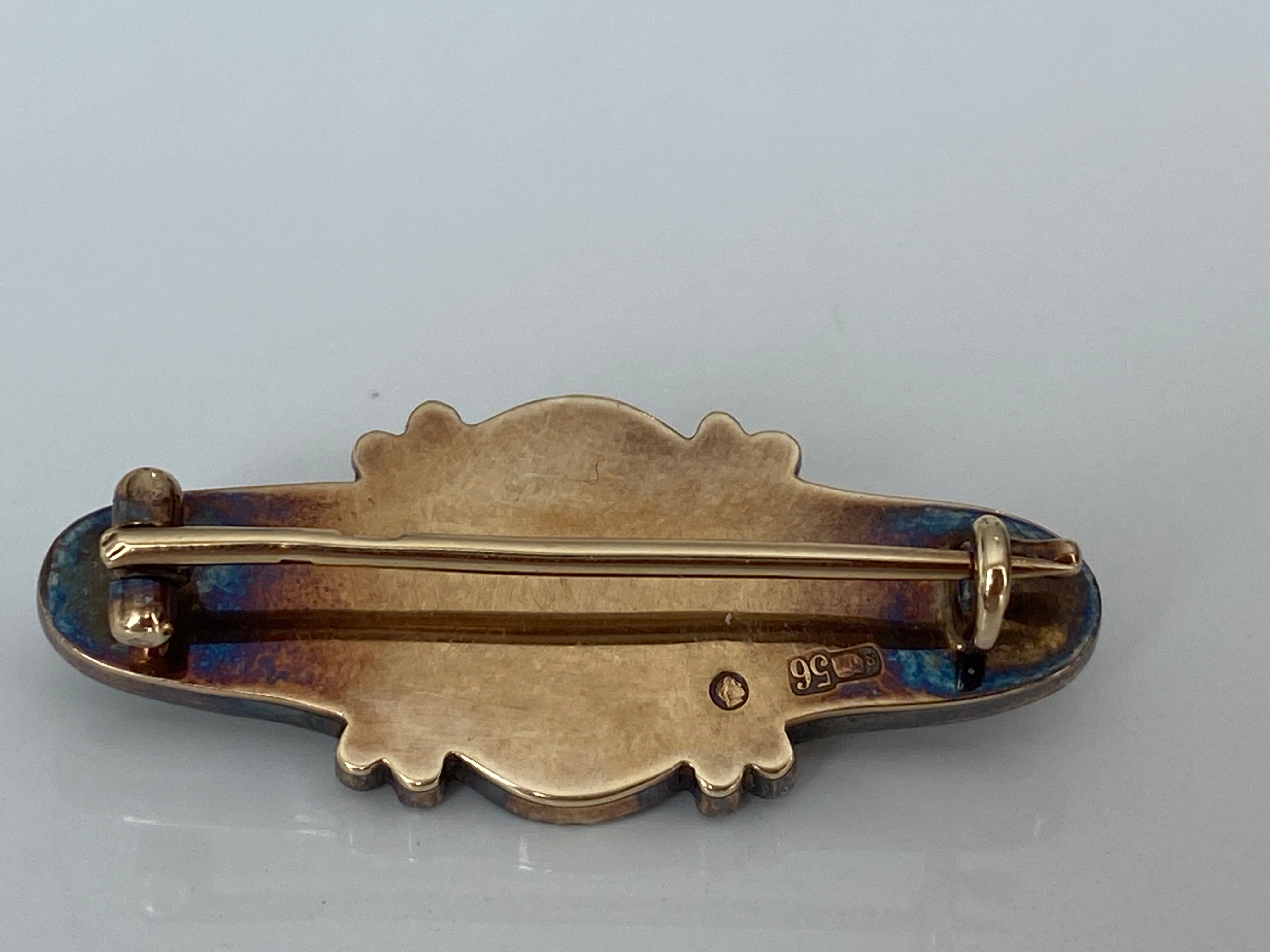Antique Russian Henrik Wigström Gold / Silver & Black Enamel Pearle brooch