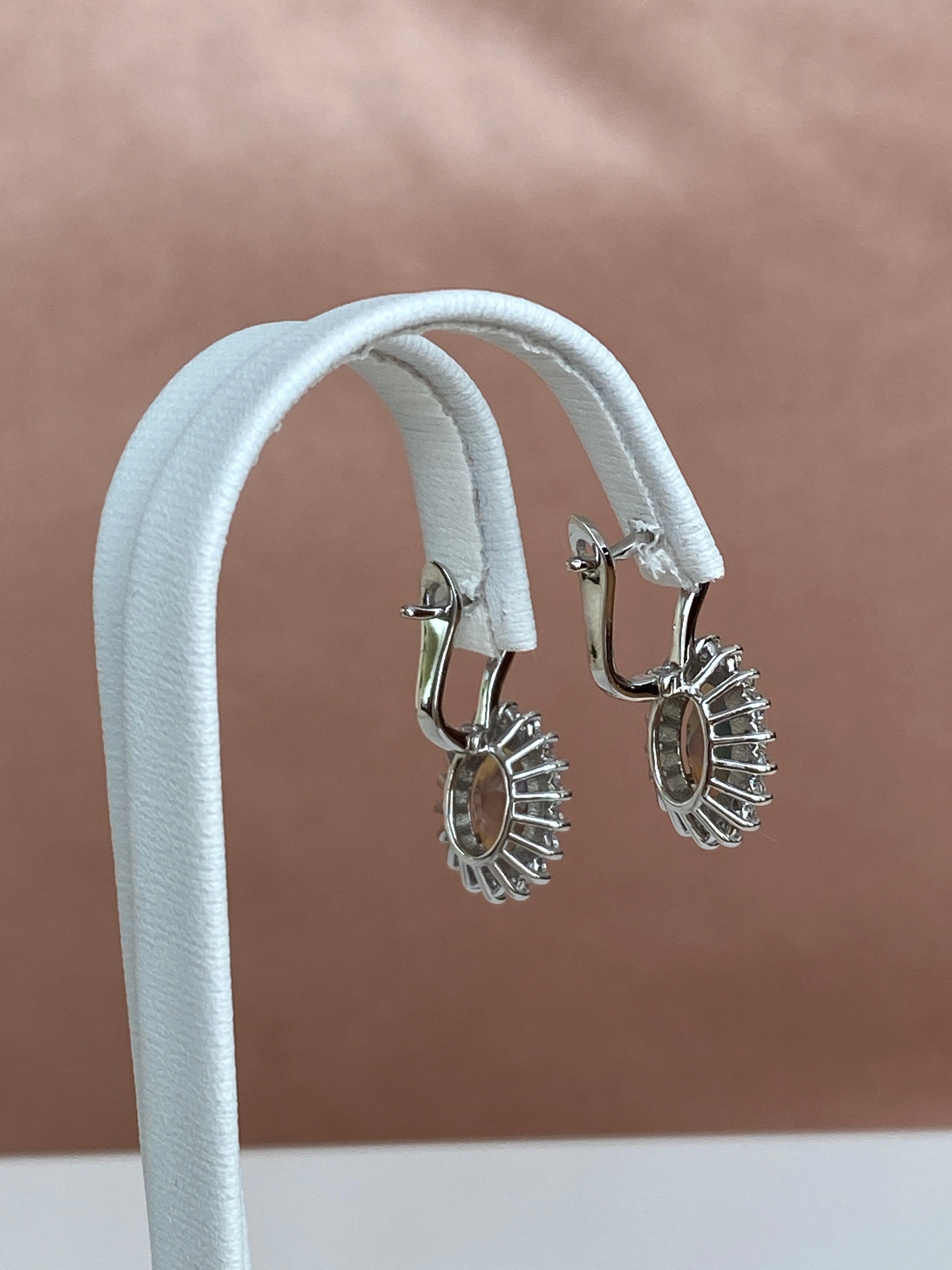18K White Gold Dangle Earrings with Fire Black Australian Opals and Diamonds