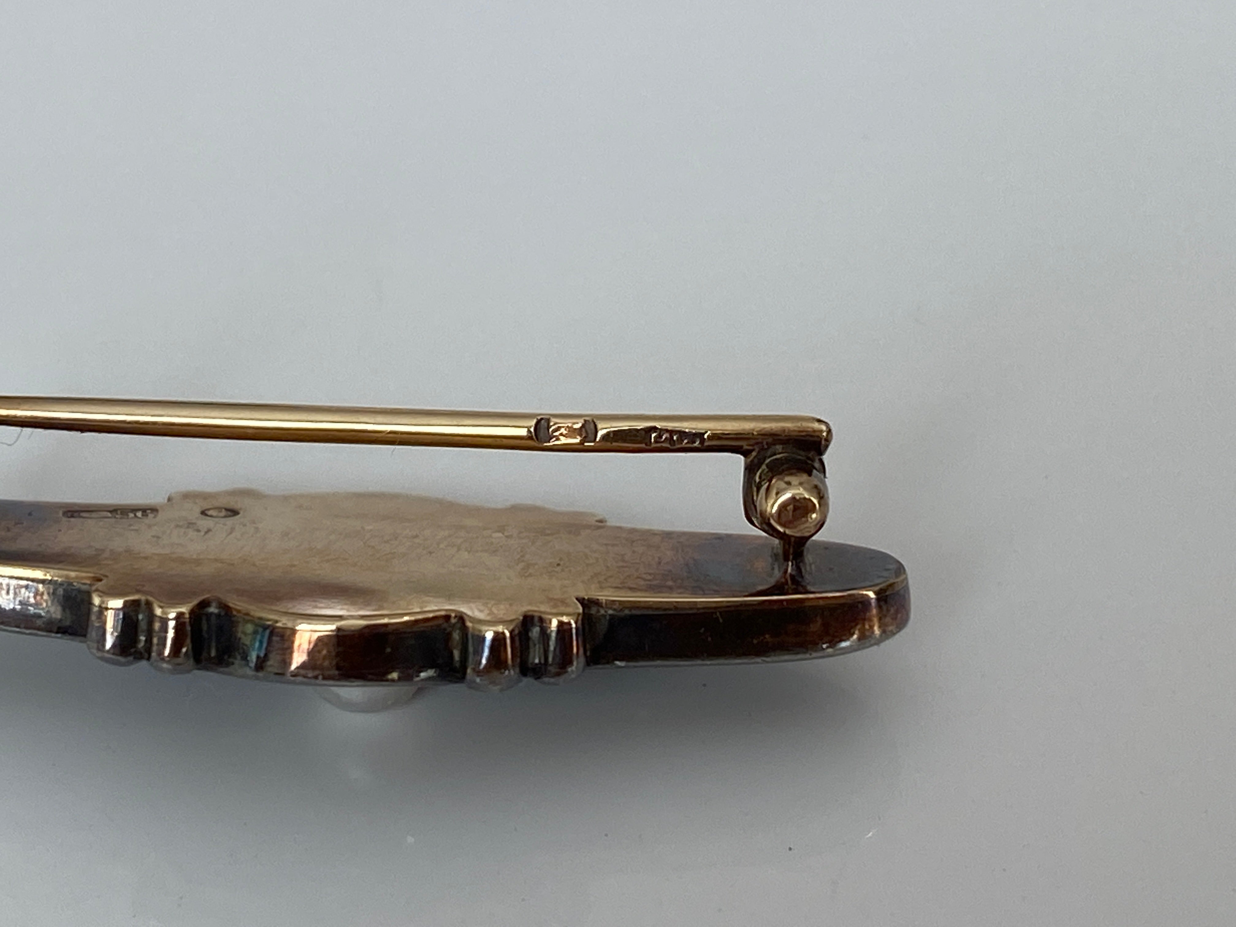 Antique Russian Henrik Wigström Gold / Silver & Black Enamel Pearle brooch