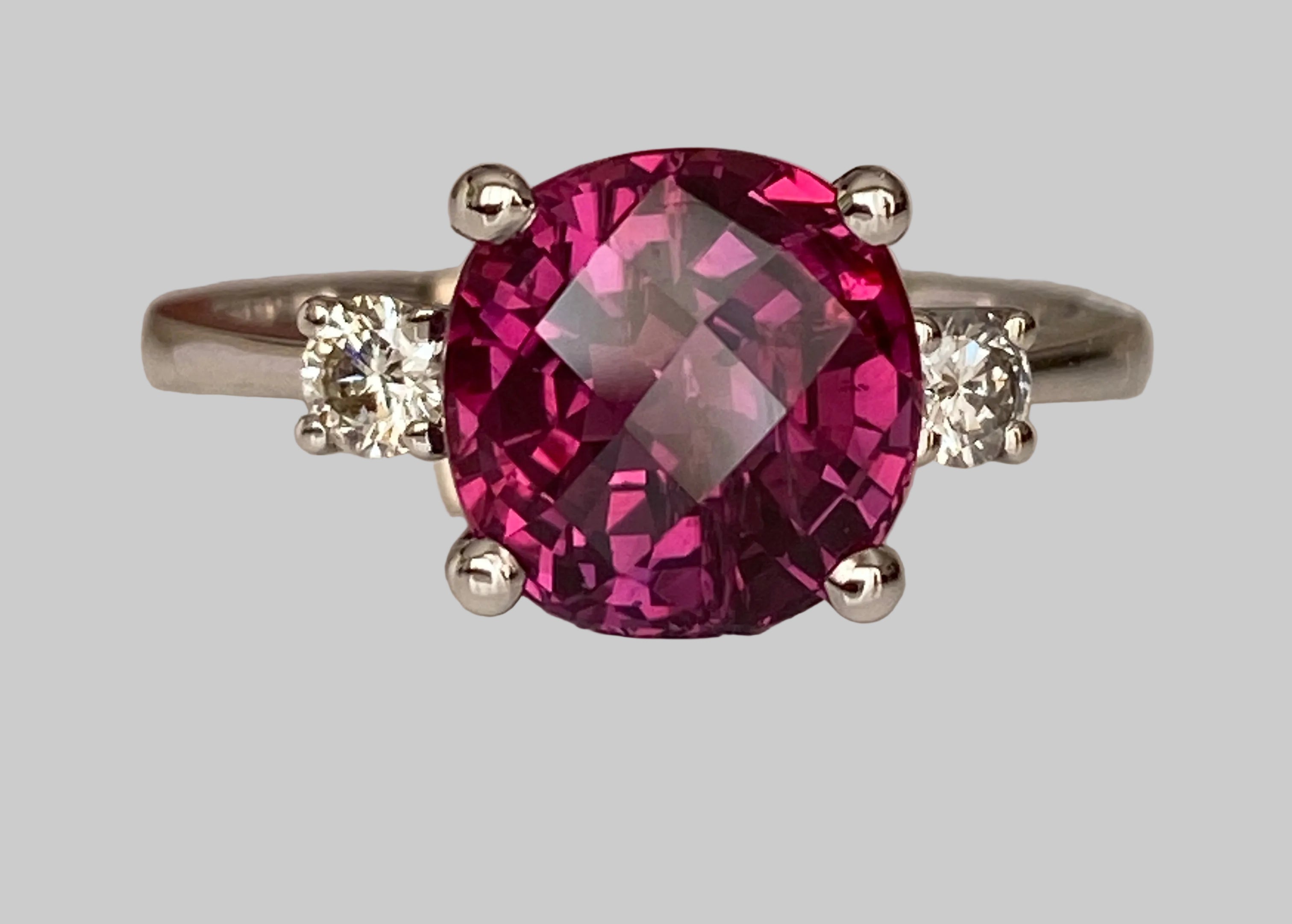 ALGT Certified 4.34 Carat Vivid/ Deep Purplish Pink Sapphire Diamond Ring