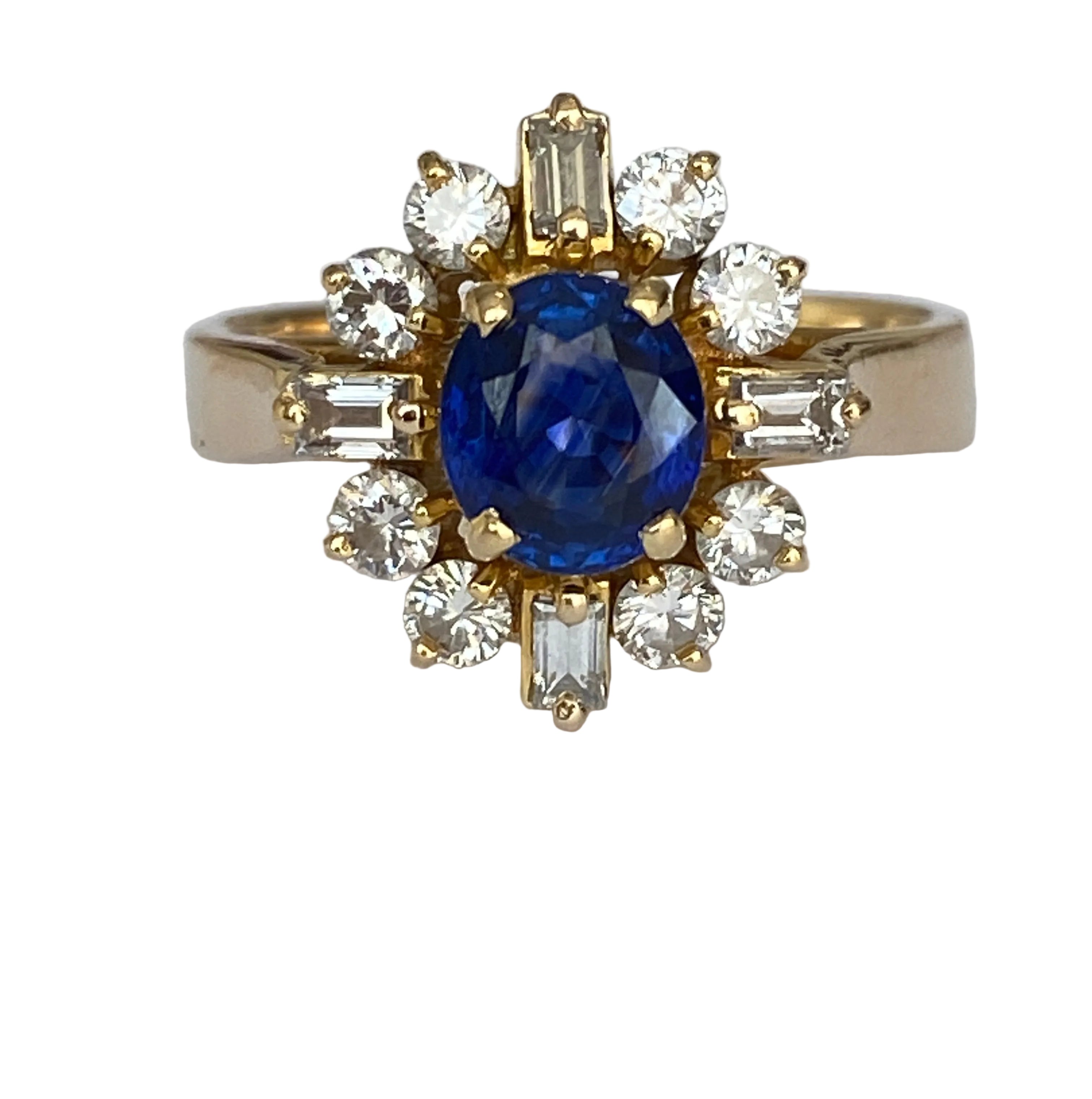 18K Yellow Gold 0.84 ct Sapphire and 0.52 crt Diamond Ring