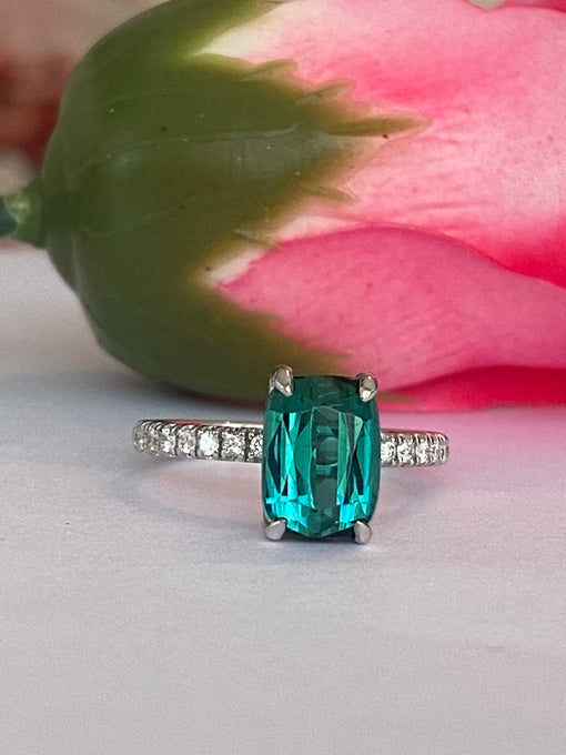 ALGT Certified 2.80 Carat Lagoon Tourmaline Diamond Cocktail Gold ring