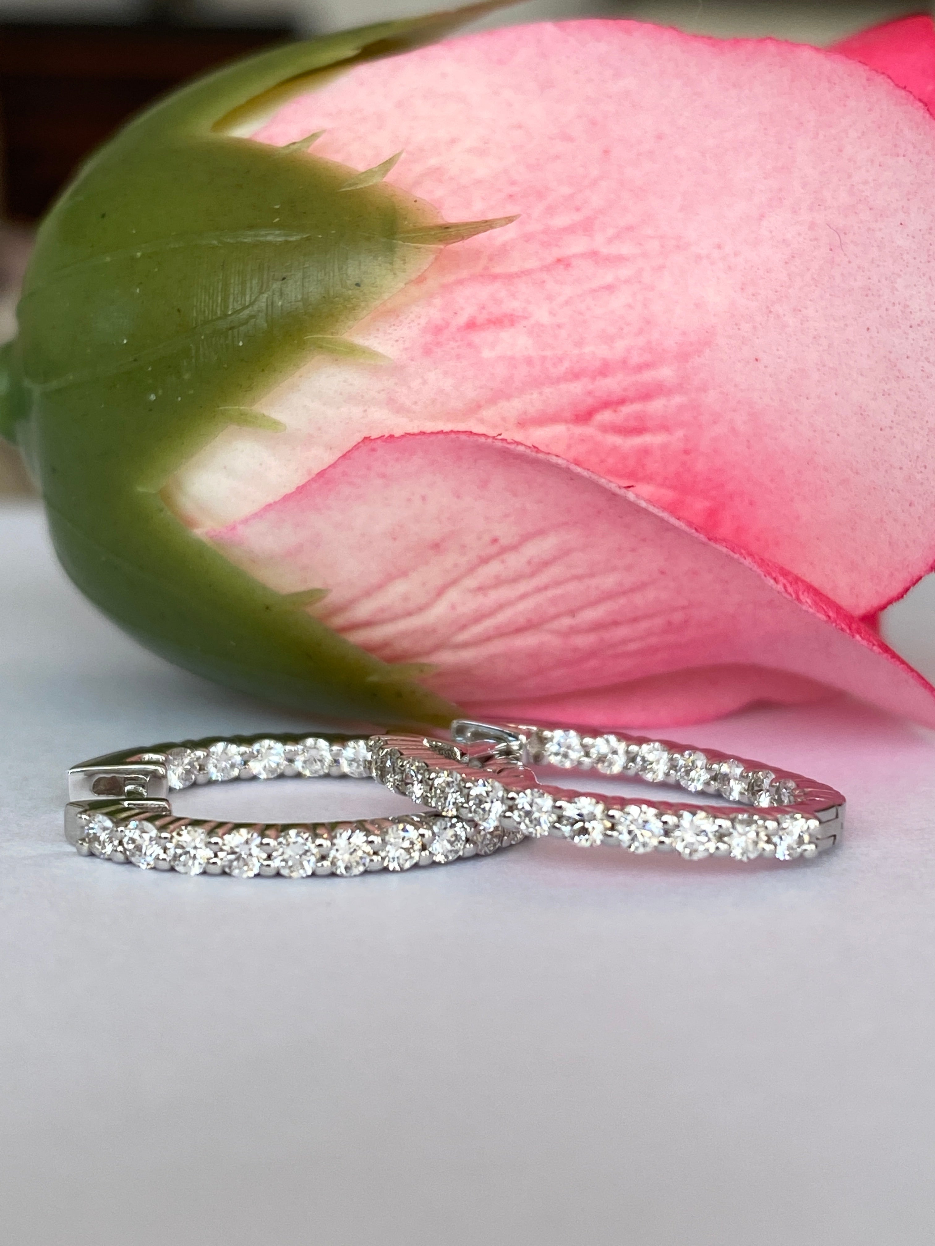 White 18 kt  Gold Huggies Hoop 1.00ct Diamond Earrings