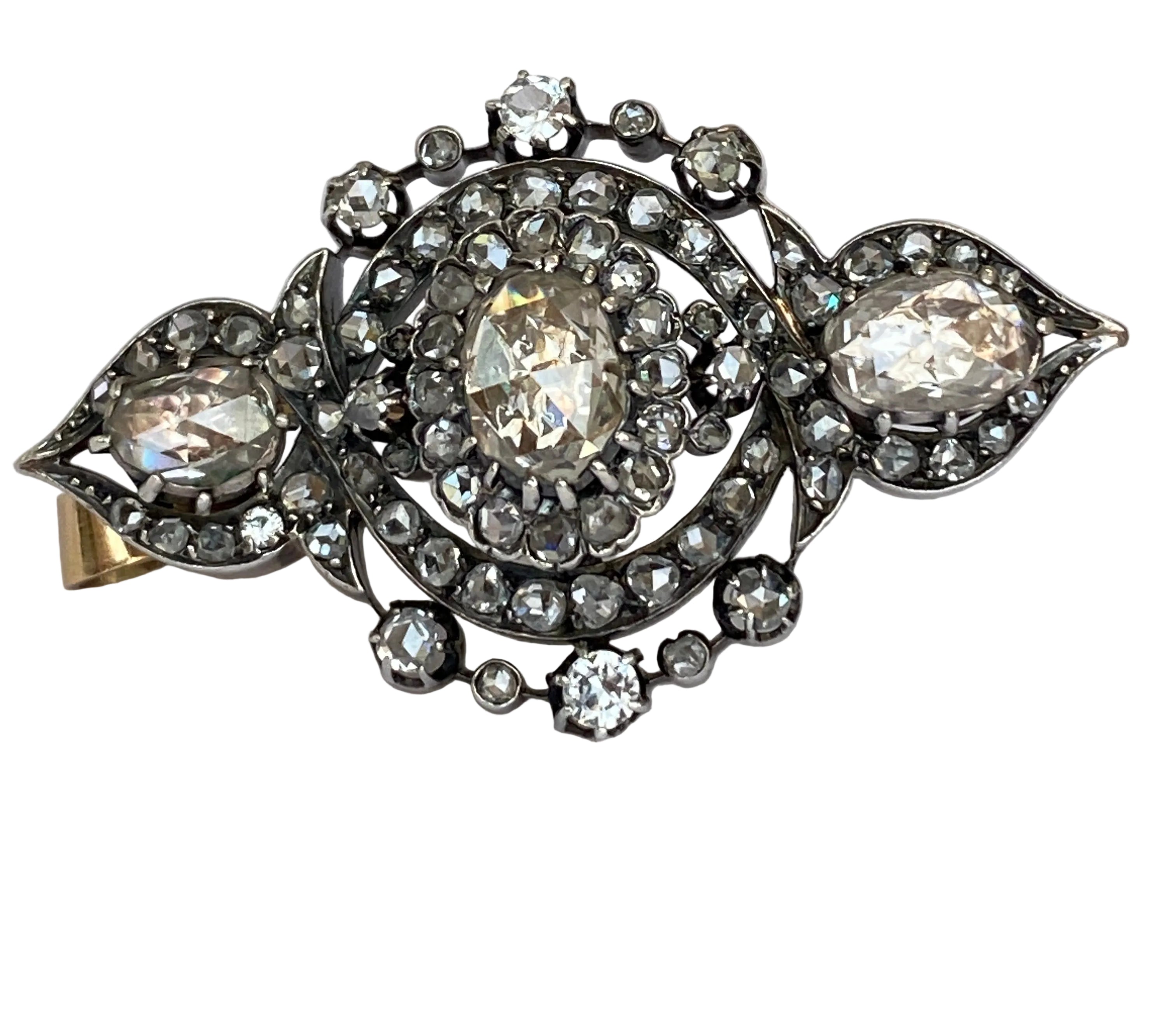 French Antique 18k Gold /Silver Napoleon III 6ct Rose-Cut Diamond Brooch/Pendant
