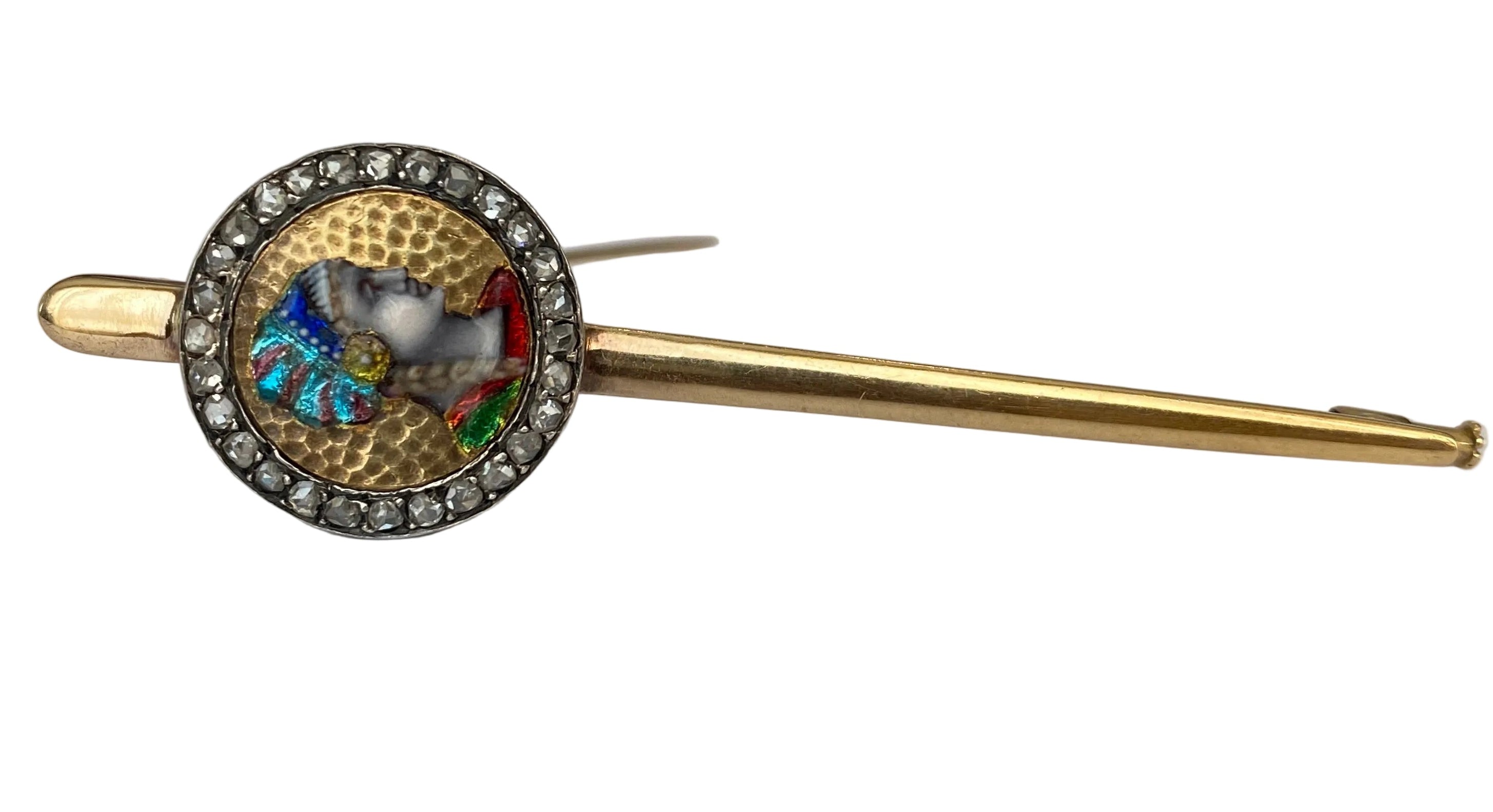 Important 8.7g Antique French 18 Karat Gold Art Nouveau Limoges Enamel Brooch