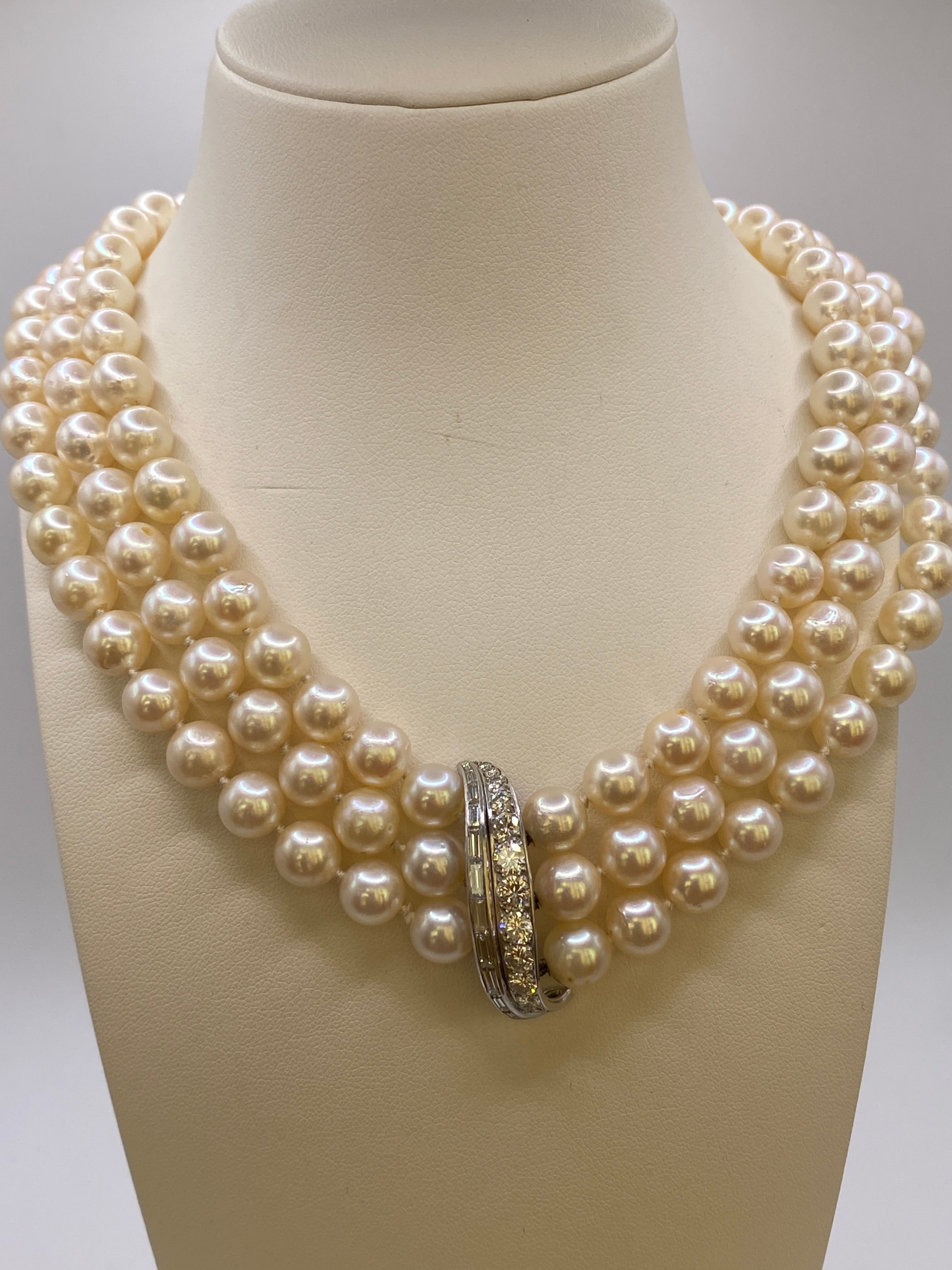 2.60 ct Diamond  & Pearl Vintage Choker Necklace in 18k White Gold