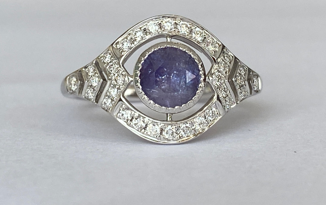 ALGT certified Natural 0.77 Carat  Alexandrite and  Diamond  White Gold  Ring