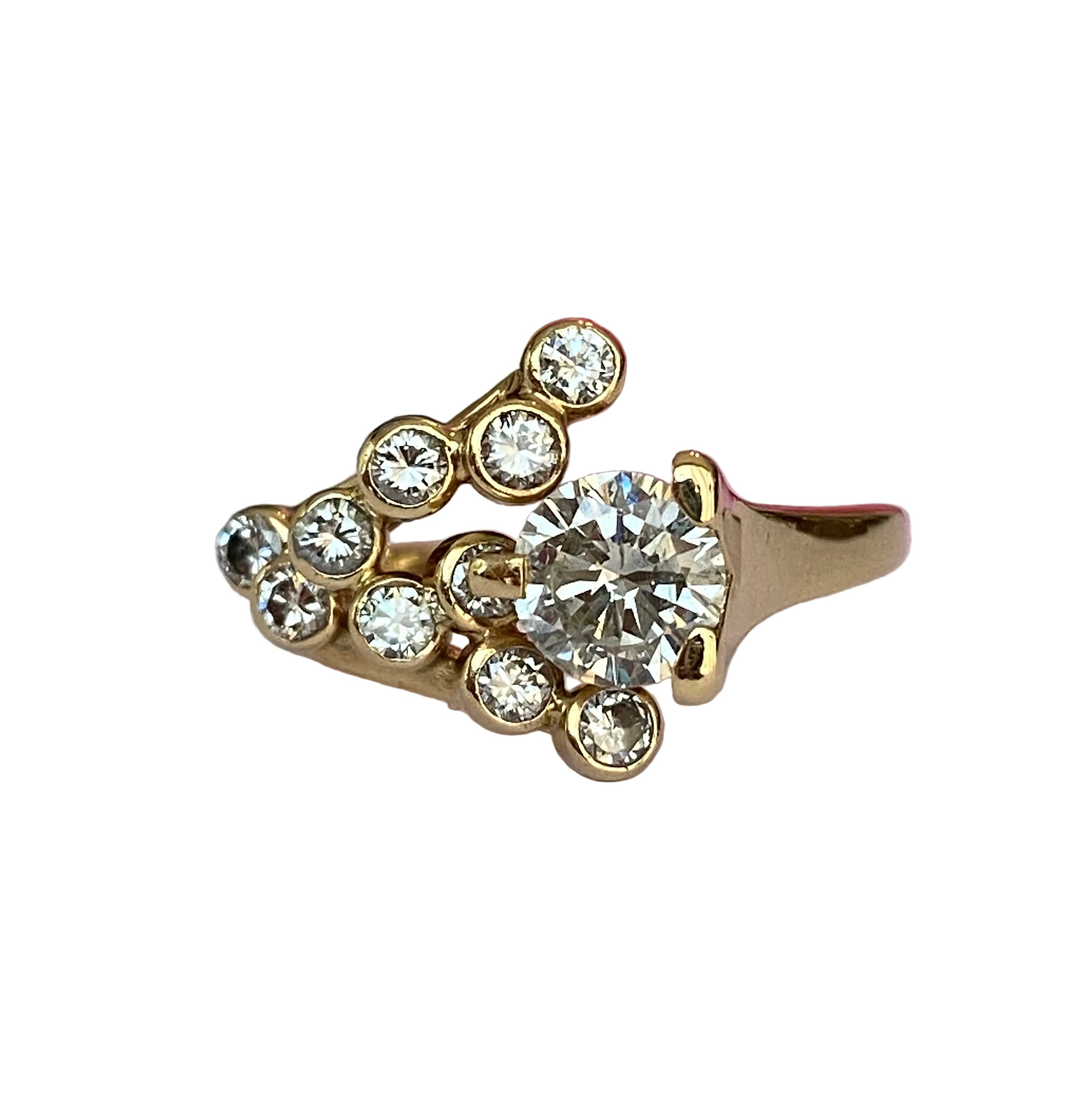 Vintage 18 kt Yellow Gold Cocktail ca 1.34 crt Diamonds ring