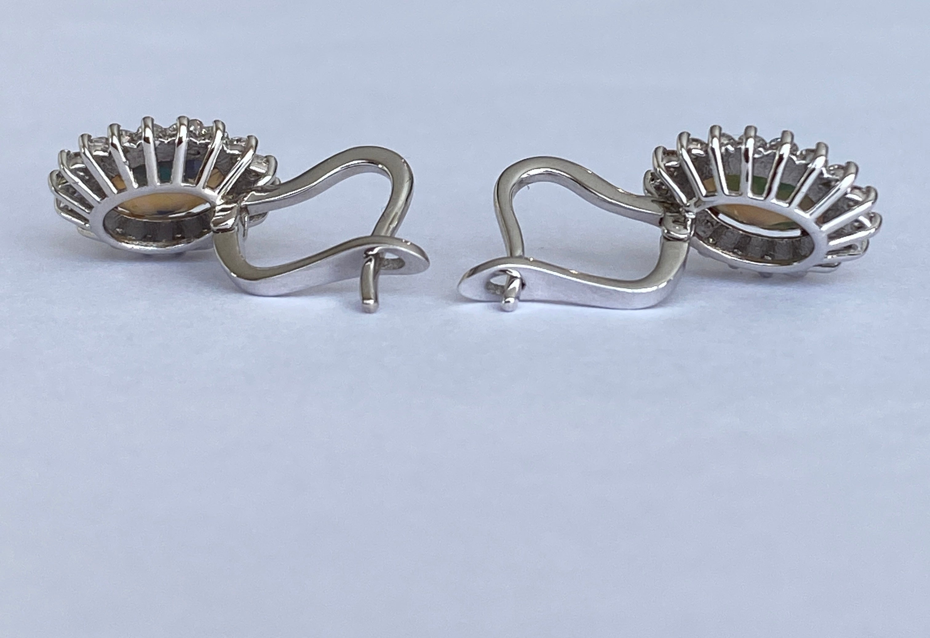 18K White Gold Dangle Earrings with Fire Black Australian Opals and Diamonds