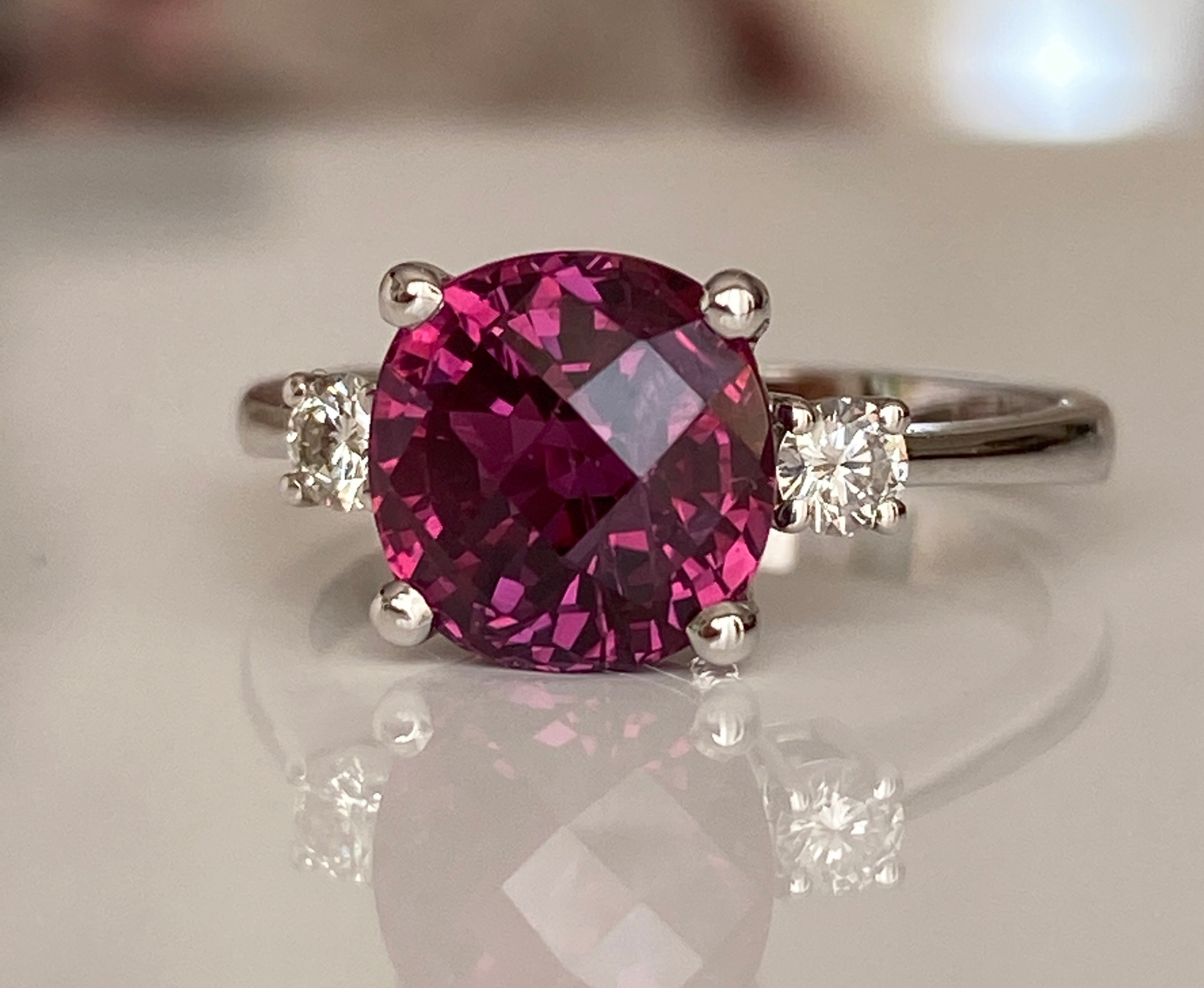 ALGT Certified 4.34 Carat Vivid/ Deep Purplish Pink Sapphire Diamond Ring