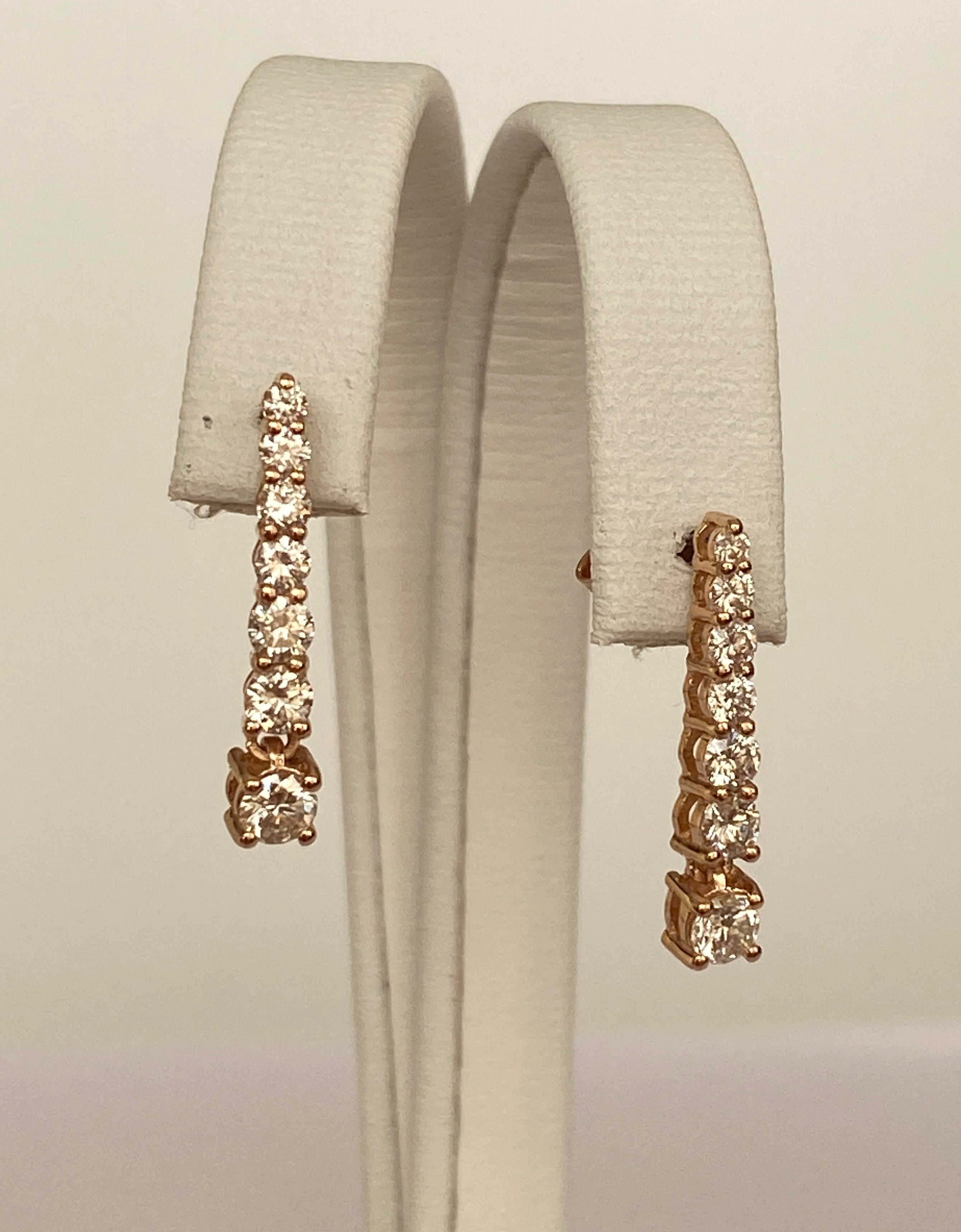 Rose 18 kt Gold Hanging Stud Earrings with Diamonds