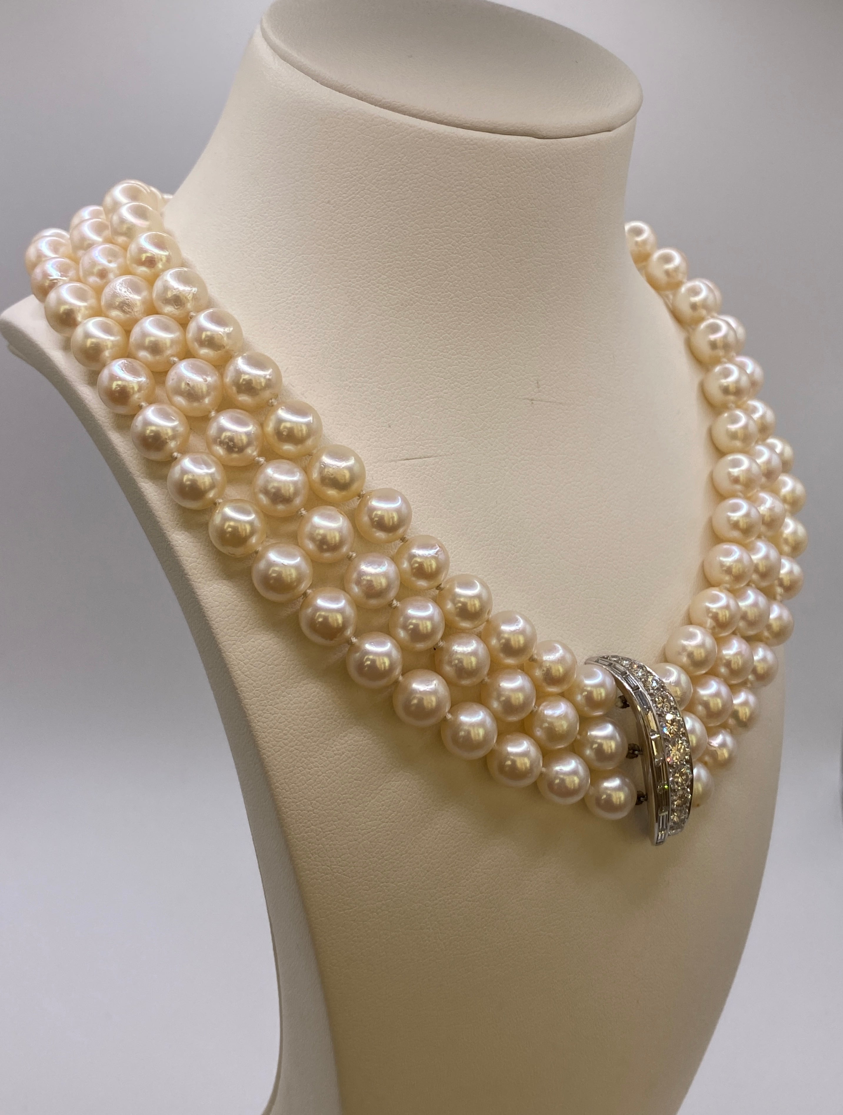 2.60 ct Diamond  & Pearl Vintage Choker Necklace in 18k White Gold