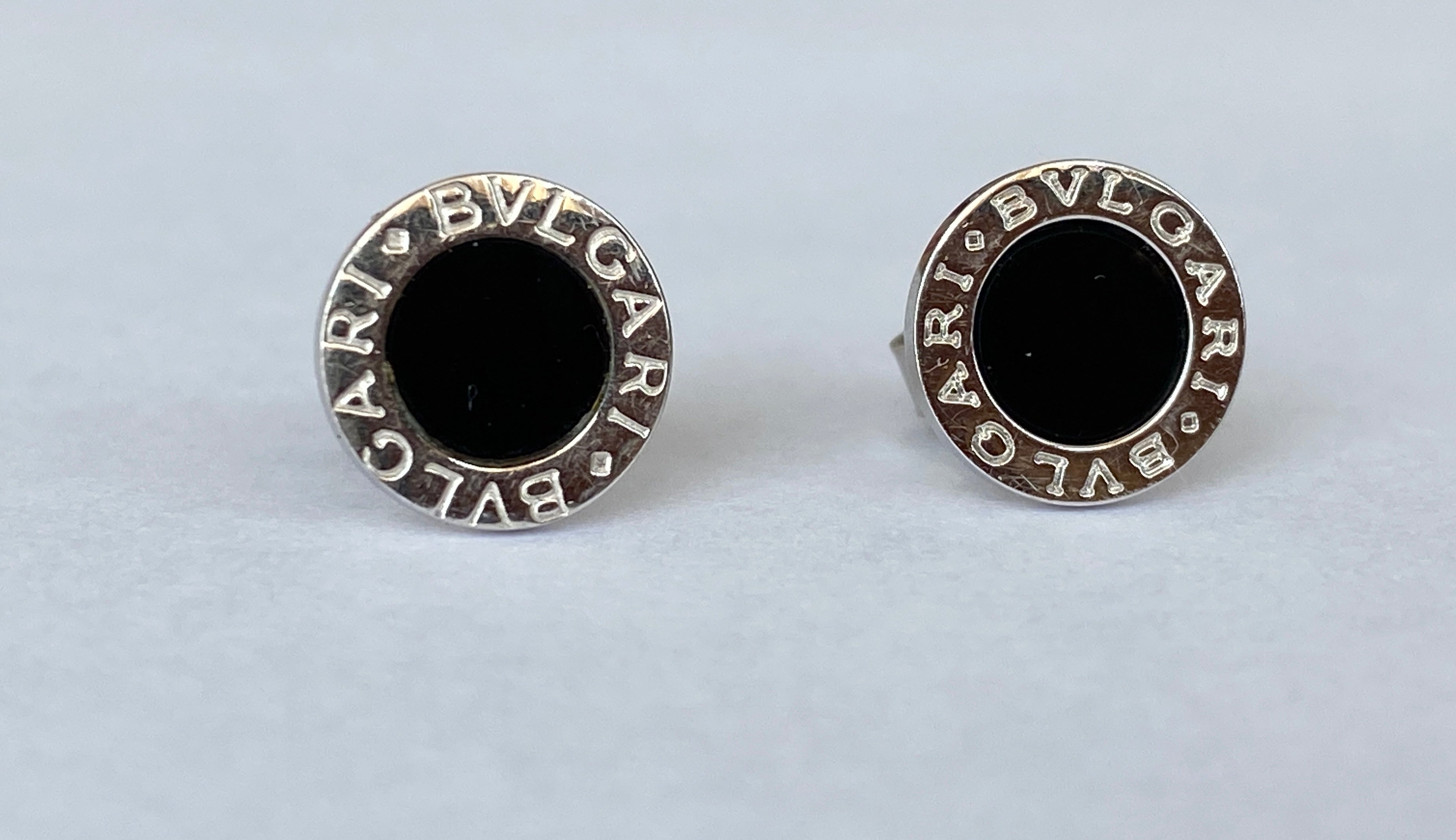 18K White Gold Black Onyx BVLGARI Bulgari Stud Earrings