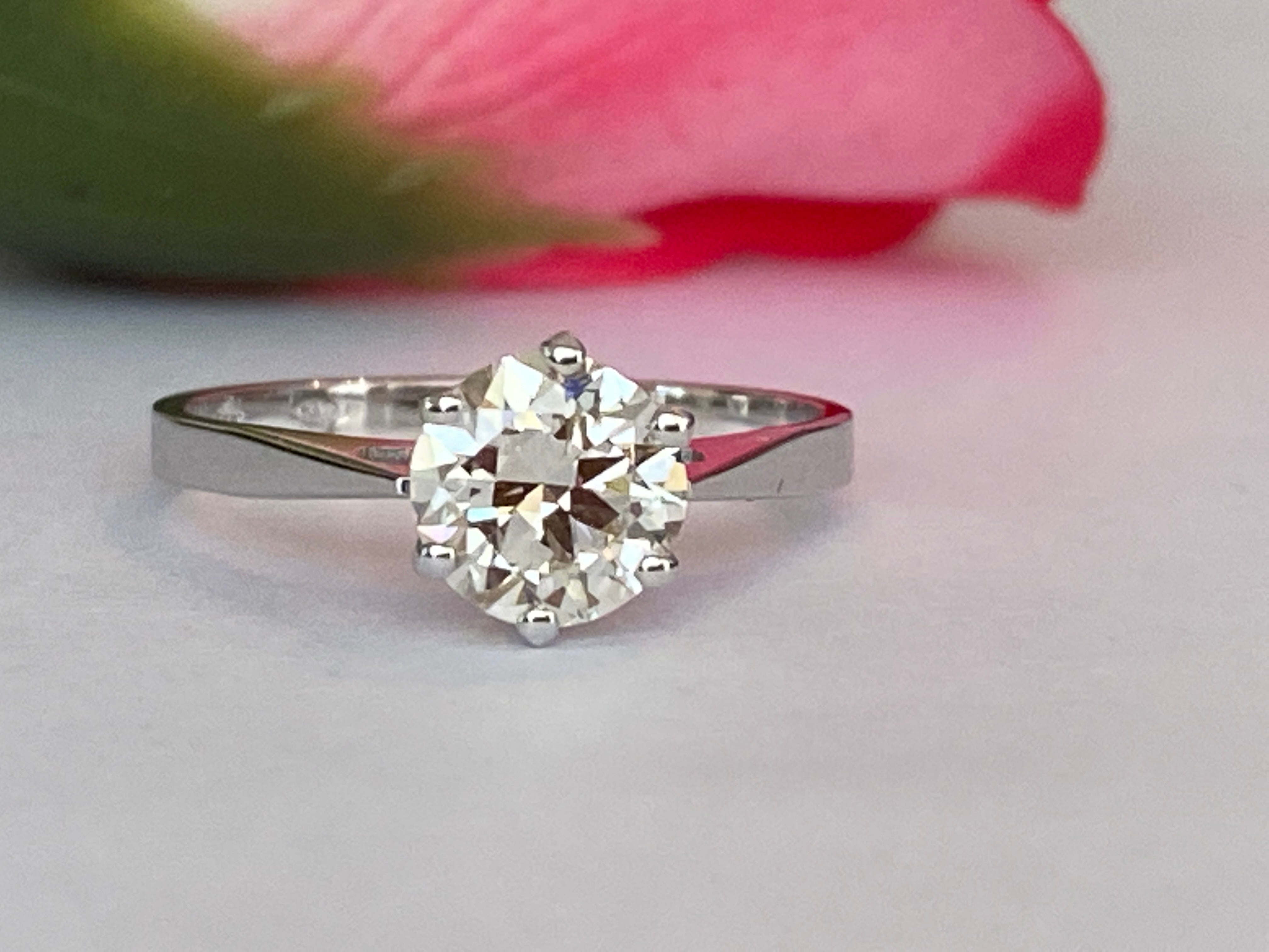 Certified 1.24 Carat  Old European Cut Diamond  White Gold Ring