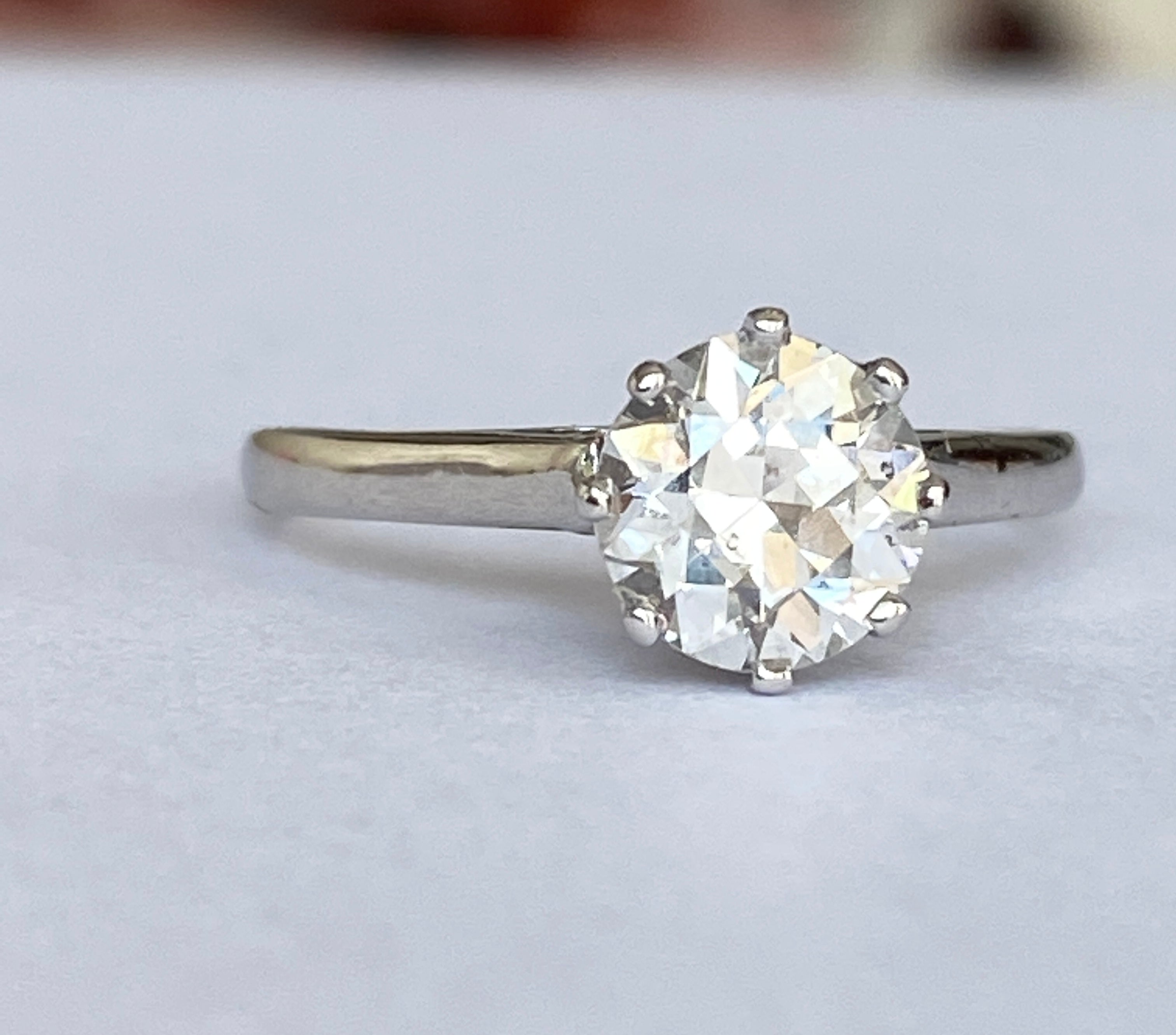 Late Art Deco 1.14 Carat Old European Brilliant Cut Diamond Solitaire Engagement