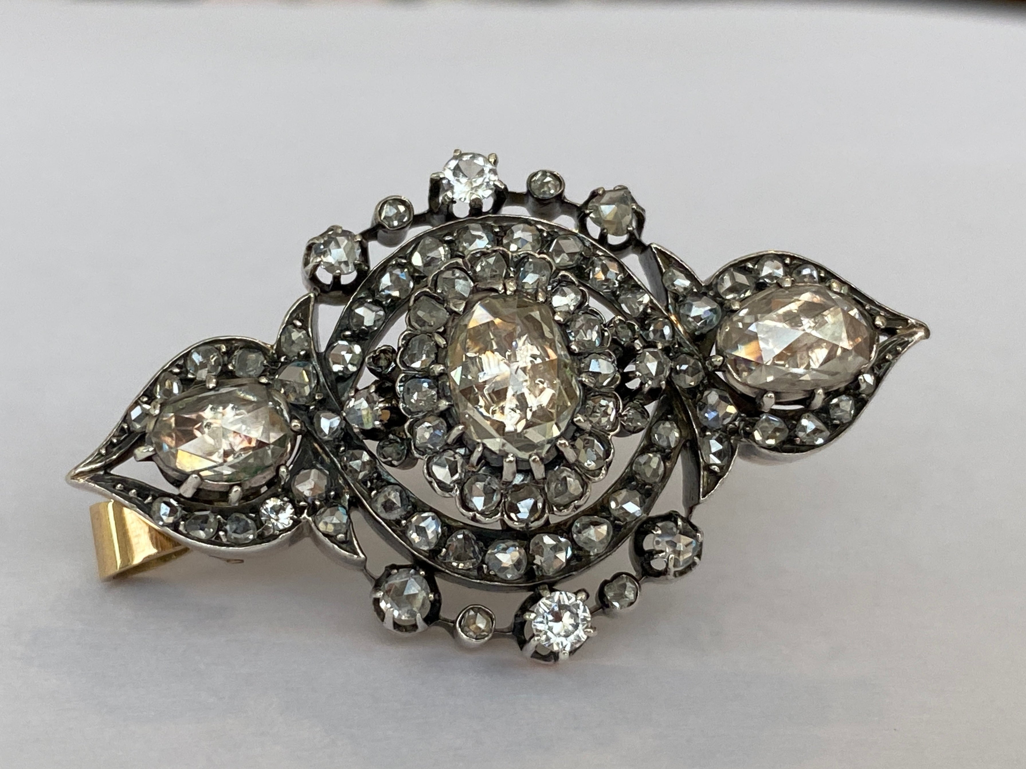 French Antique 18k Gold /Silver Napoleon III 6ct Rose-Cut Diamond Brooch/Pendant