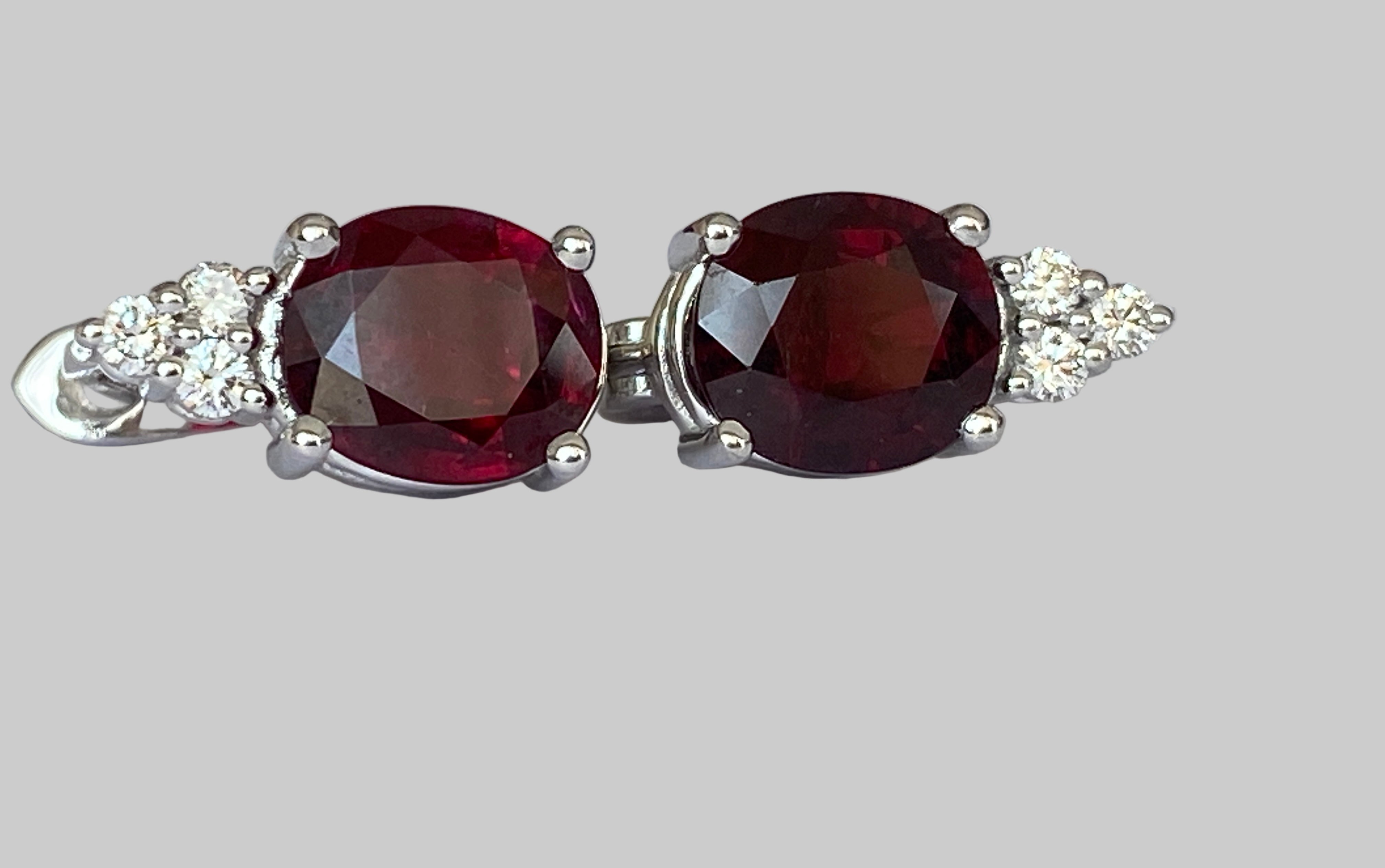 Exquisite 4.32Carat Red Rubies and Diamond 18k Solid White Gold Stud Earrings