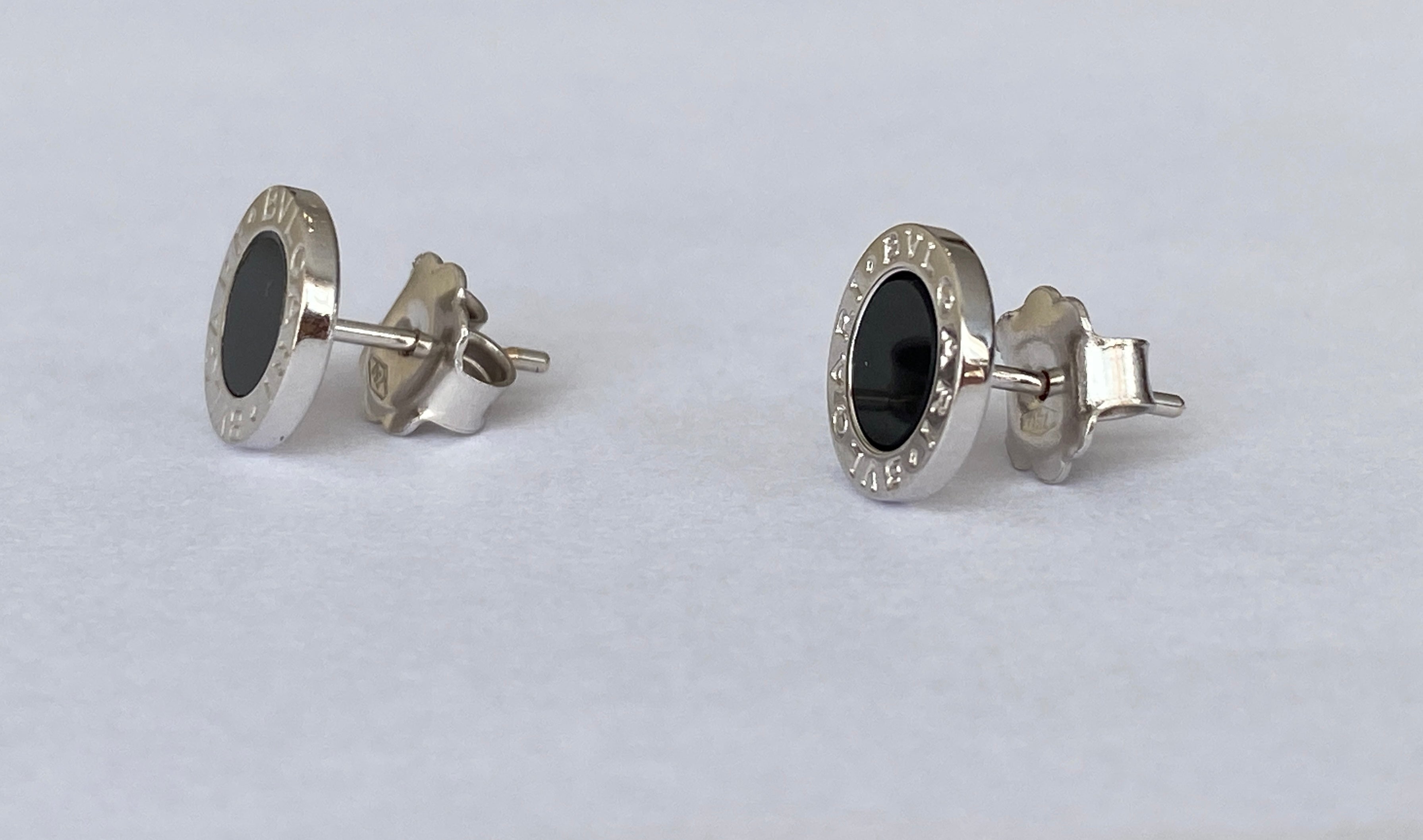 18K White Gold Black Onyx BVLGARI Bulgari Stud Earrings
