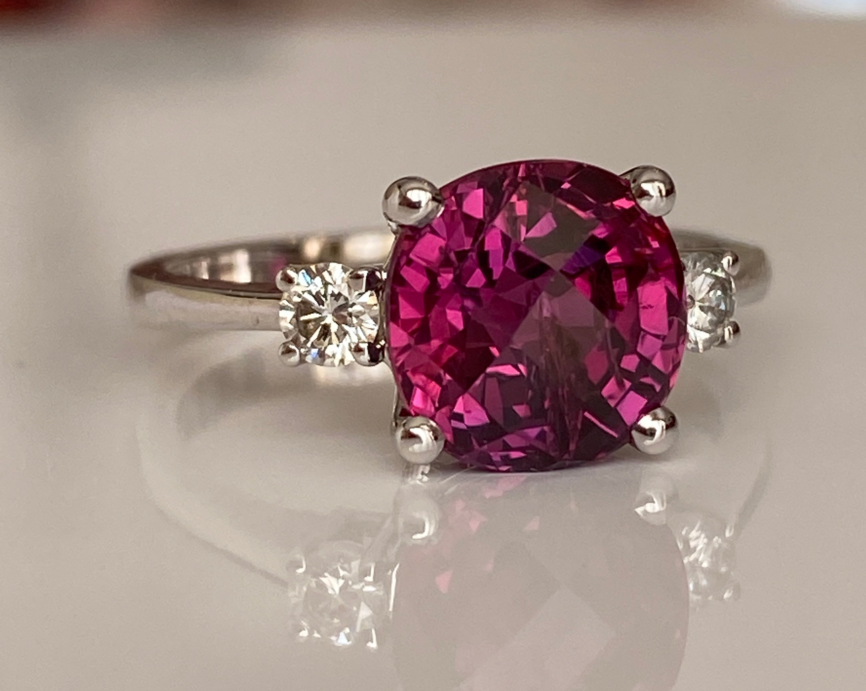 ALGT Certified 4.34 Carat Vivid/ Deep Purplish Pink Sapphire Diamond Ring