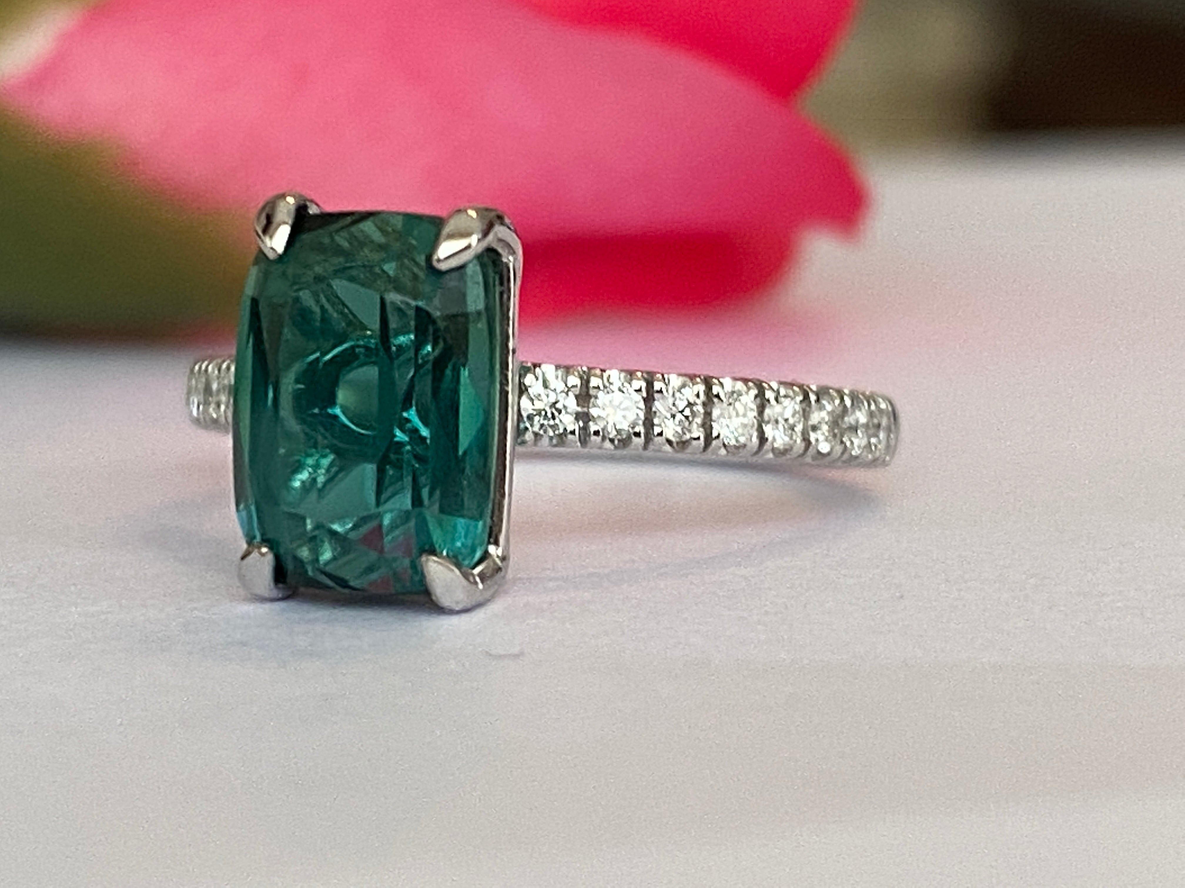 ALGT Certified 2.80 Carat Lagoon Tourmaline Diamond Cocktail Gold ring