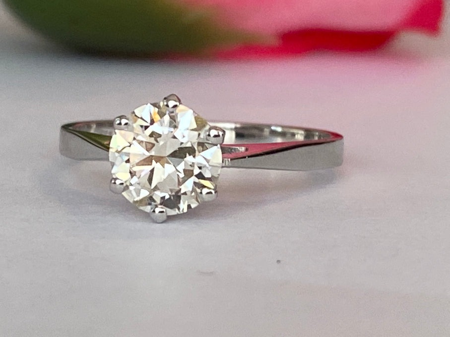 Certified 1.24 Carat  Old European Cut Diamond  White Gold Ring