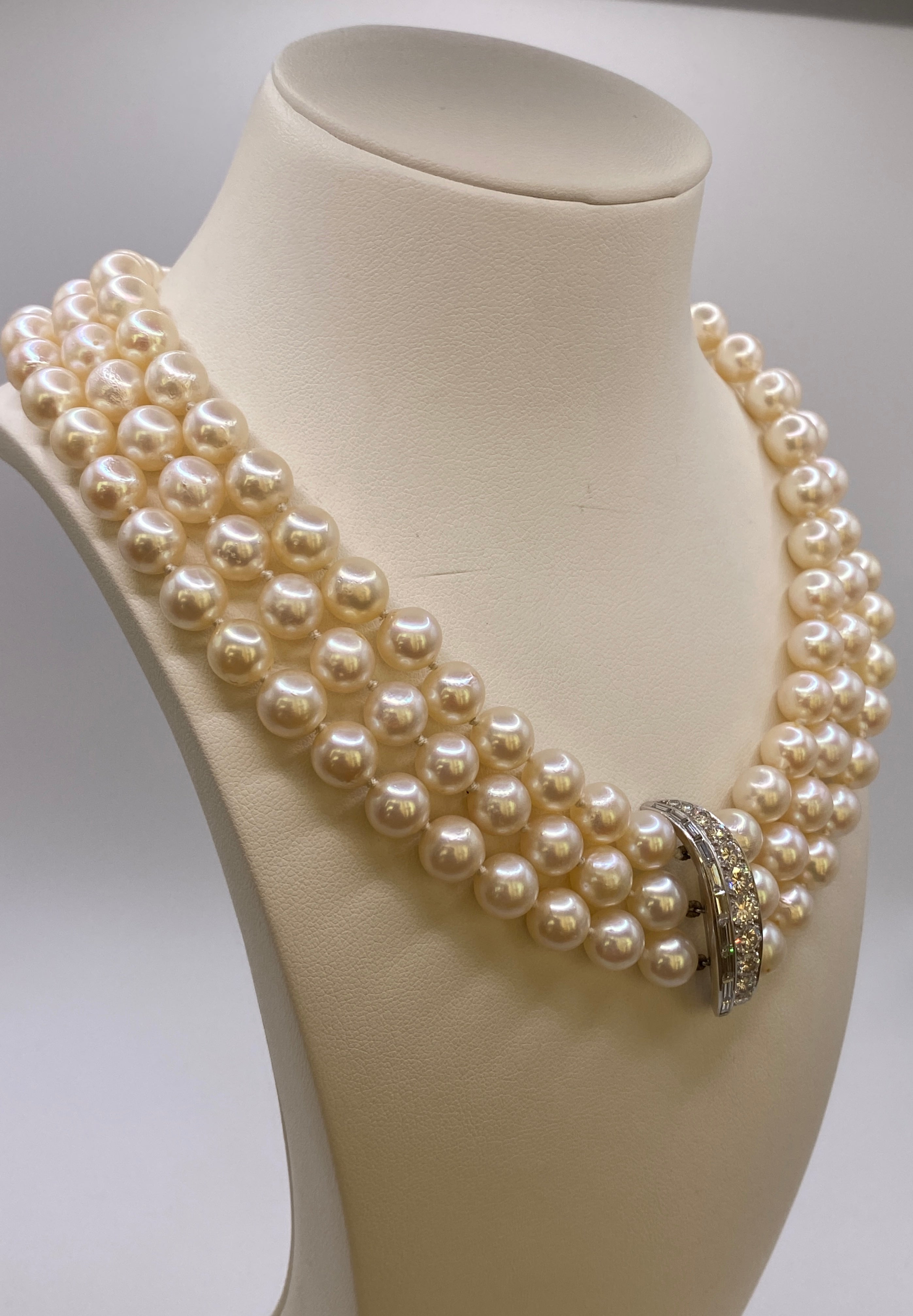 2.60 ct Diamond  & Pearl Vintage Choker Necklace in 18k White Gold